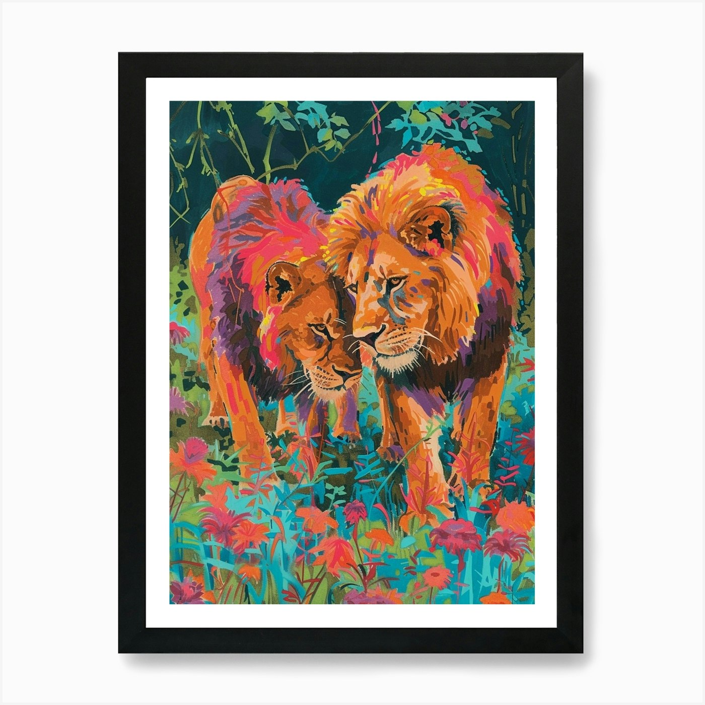 Asiatic Lion Mating Rituals Fauvist Framed Wall Art Poster Canvas Print Picture