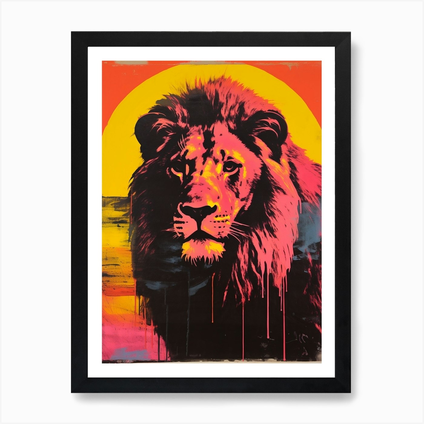 Lion Pop Art Risograph Inspired 4 A Framed Wall Art Poster Canvas Print Picture