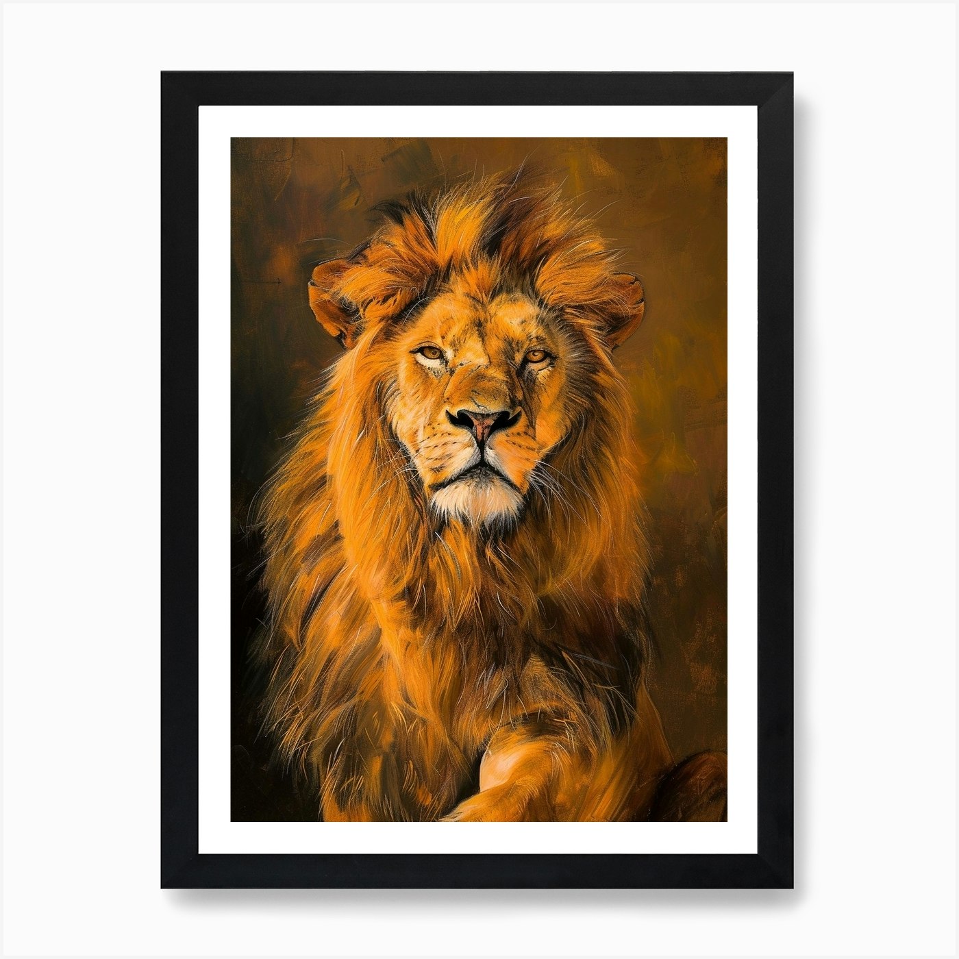 Barbary Lion Symbolic Acrylic Paint Framed Wall Art Poster Canvas Print Picture