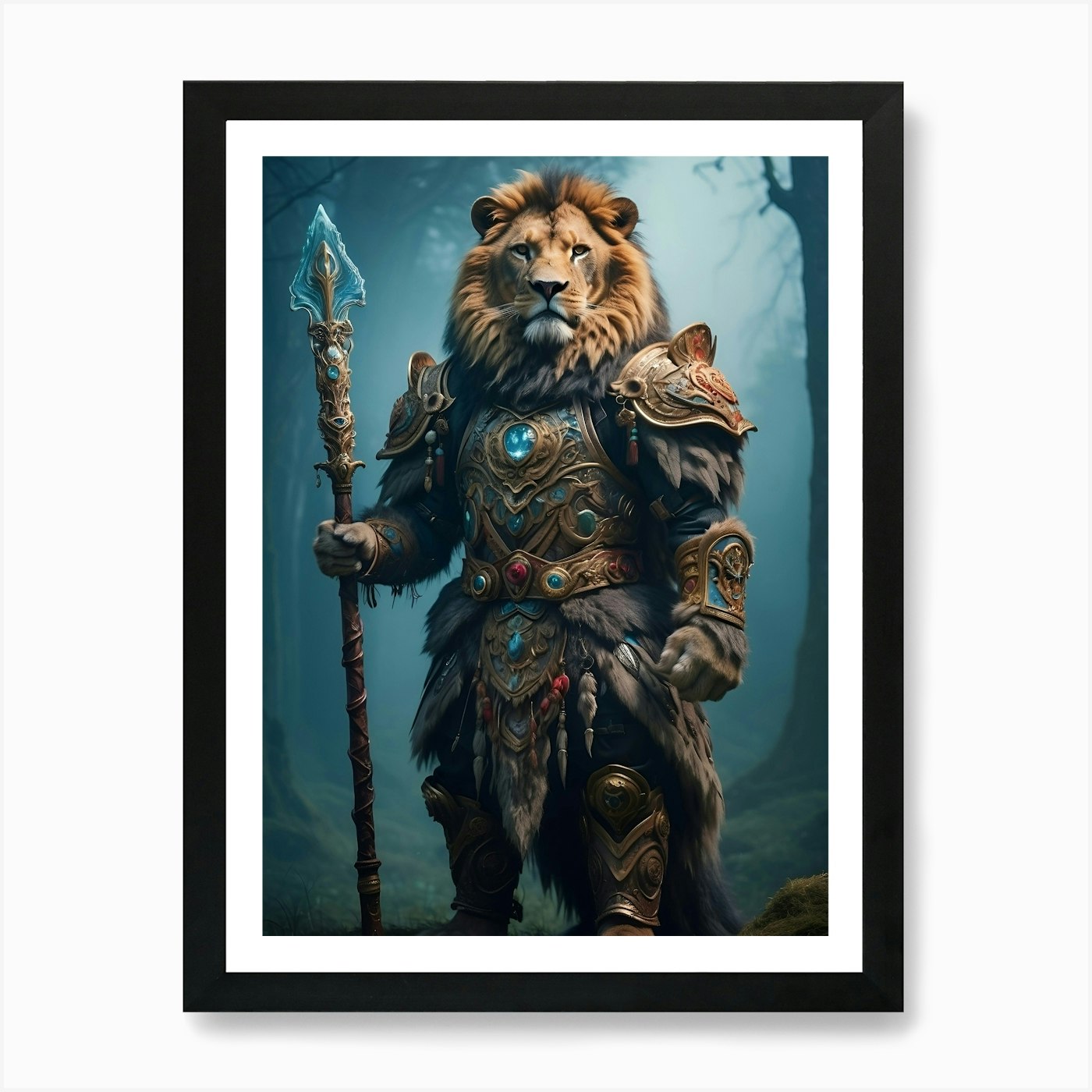 Lion In The Forest Art Print Framed Wall Art Poster Canvas Print Picture