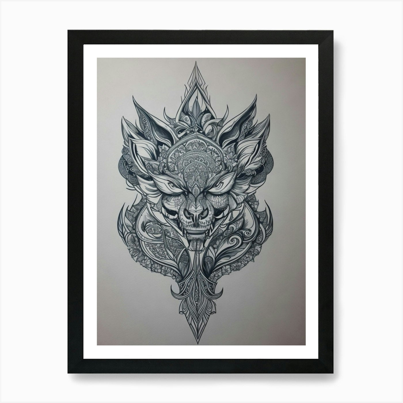 Thai Lion Tattoo Art Print Framed Wall Art Poster Canvas Print Picture