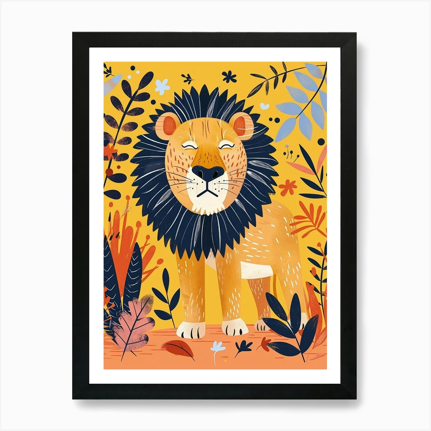 African Lion Lion In Different Seas Framed Wall Art Poster Canvas Print Picture