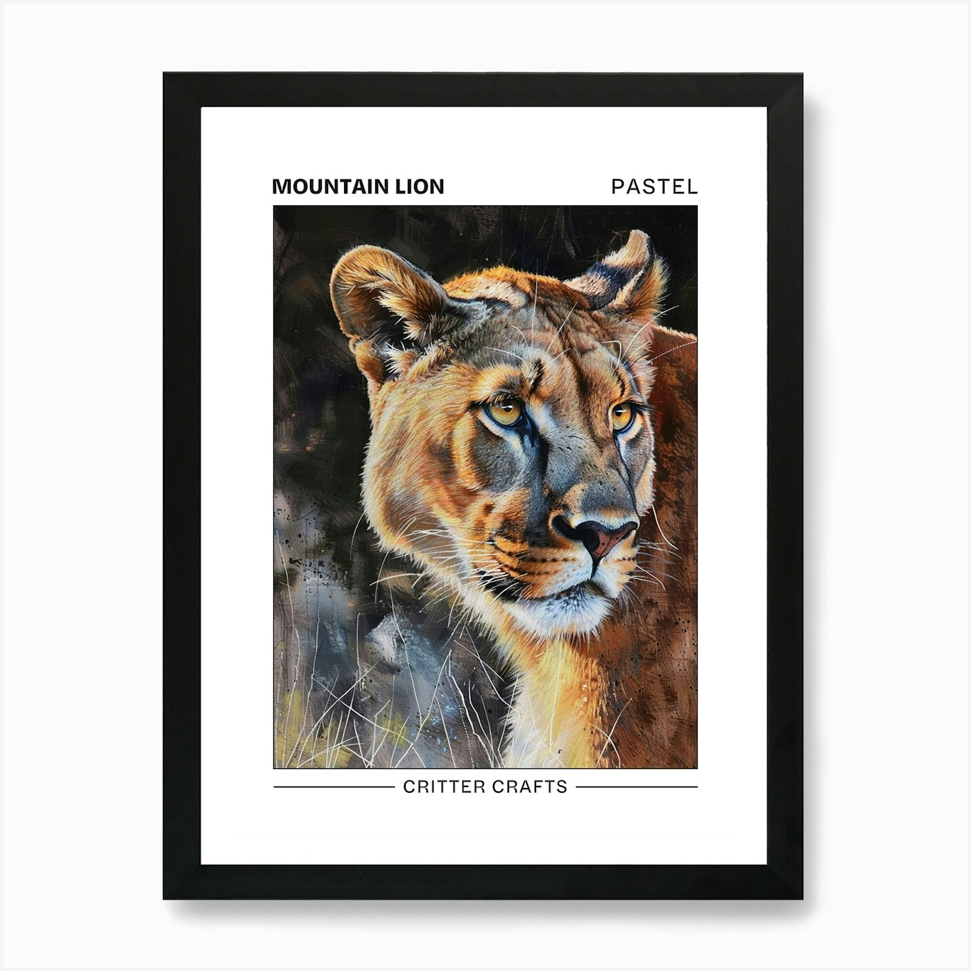 Mountain Lion Pastel Watercolour 4 Framed Wall Art Poster Canvas Print Picture