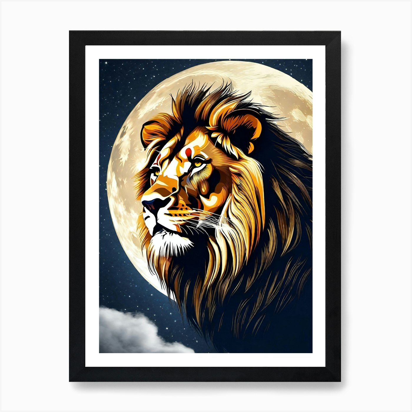 Lion In The Moonlight 1 Art Print Framed Wall Art Poster Canvas Print Picture