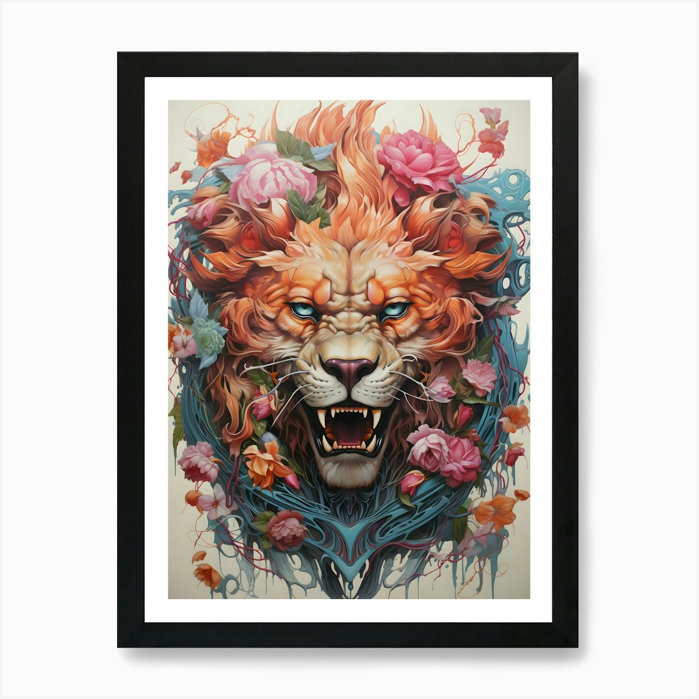 Lion Exployed Art Print Framed Wall Art Poster Canvas Print Picture