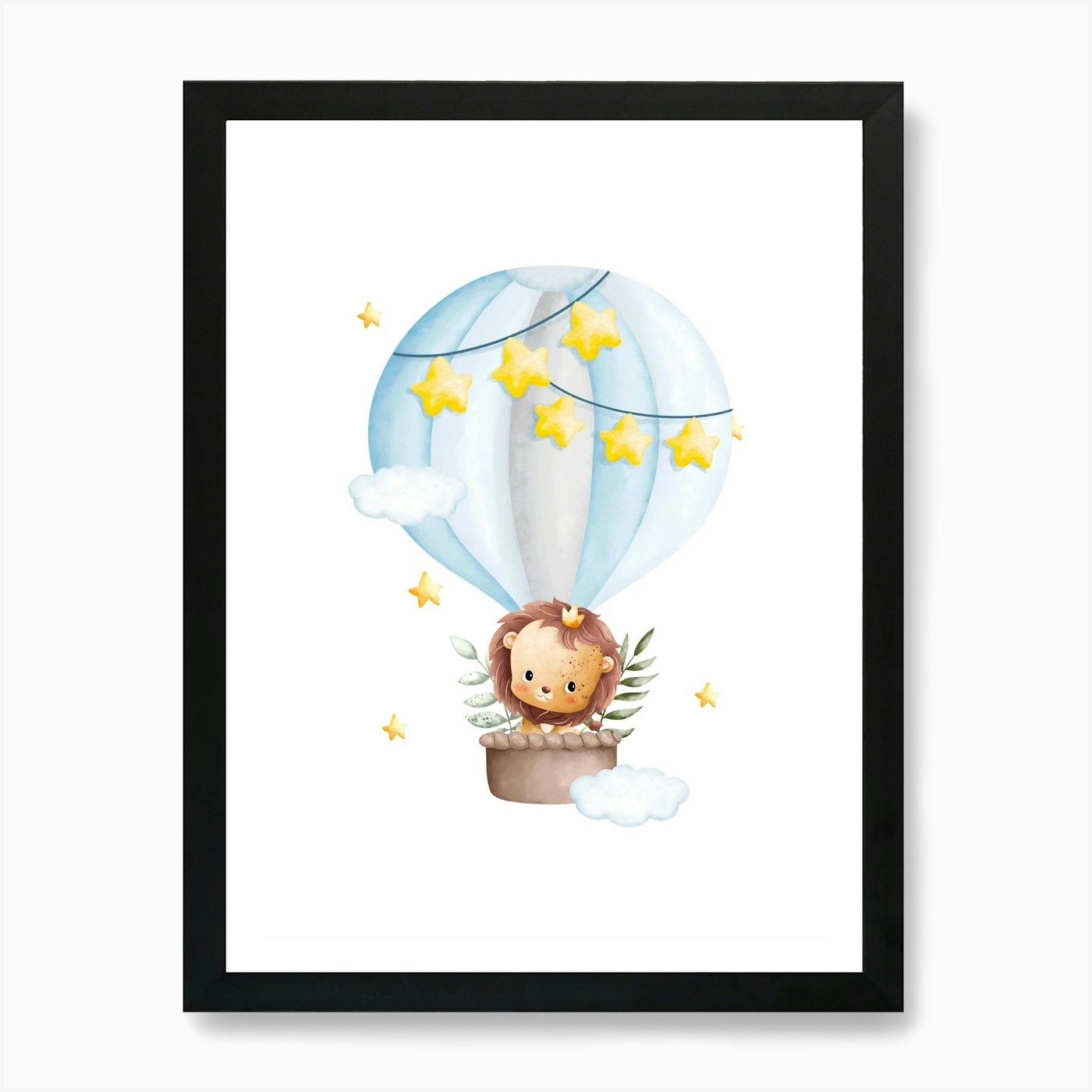 Lion In A Hot Air Balloon Kids and Framed Wall Art Poster Canvas Print Picture
