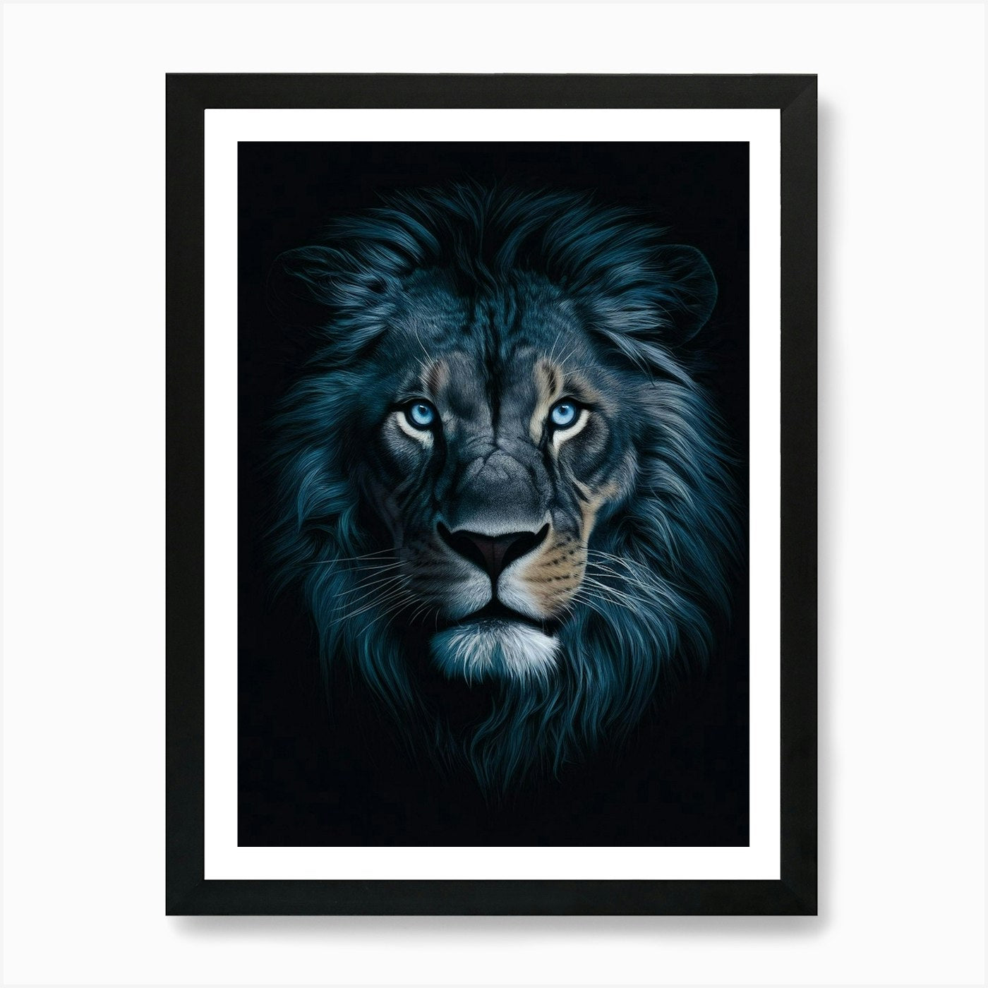 Lion With Blue Eyes Art Print Framed Wall Art Poster Canvas Print Picture