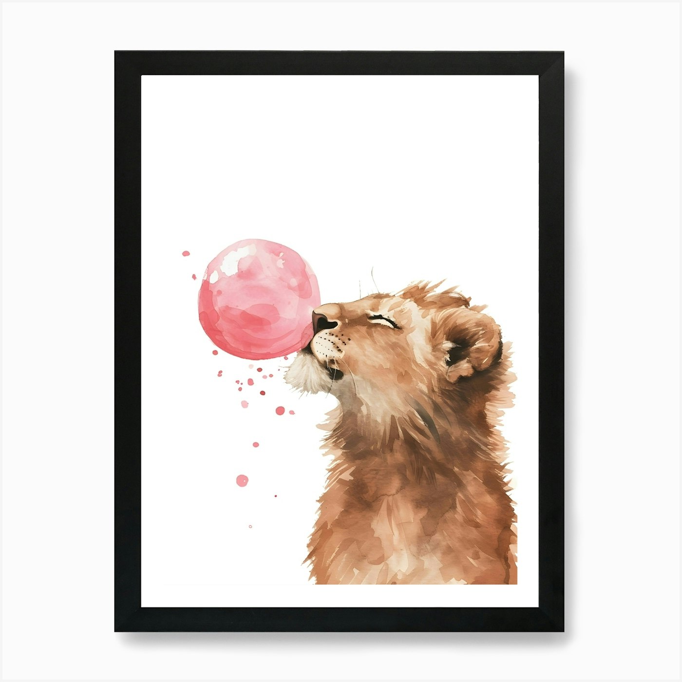 Lion Blowing Bubble Gum Art Print Framed Wall Art Poster Canvas Print Picture
