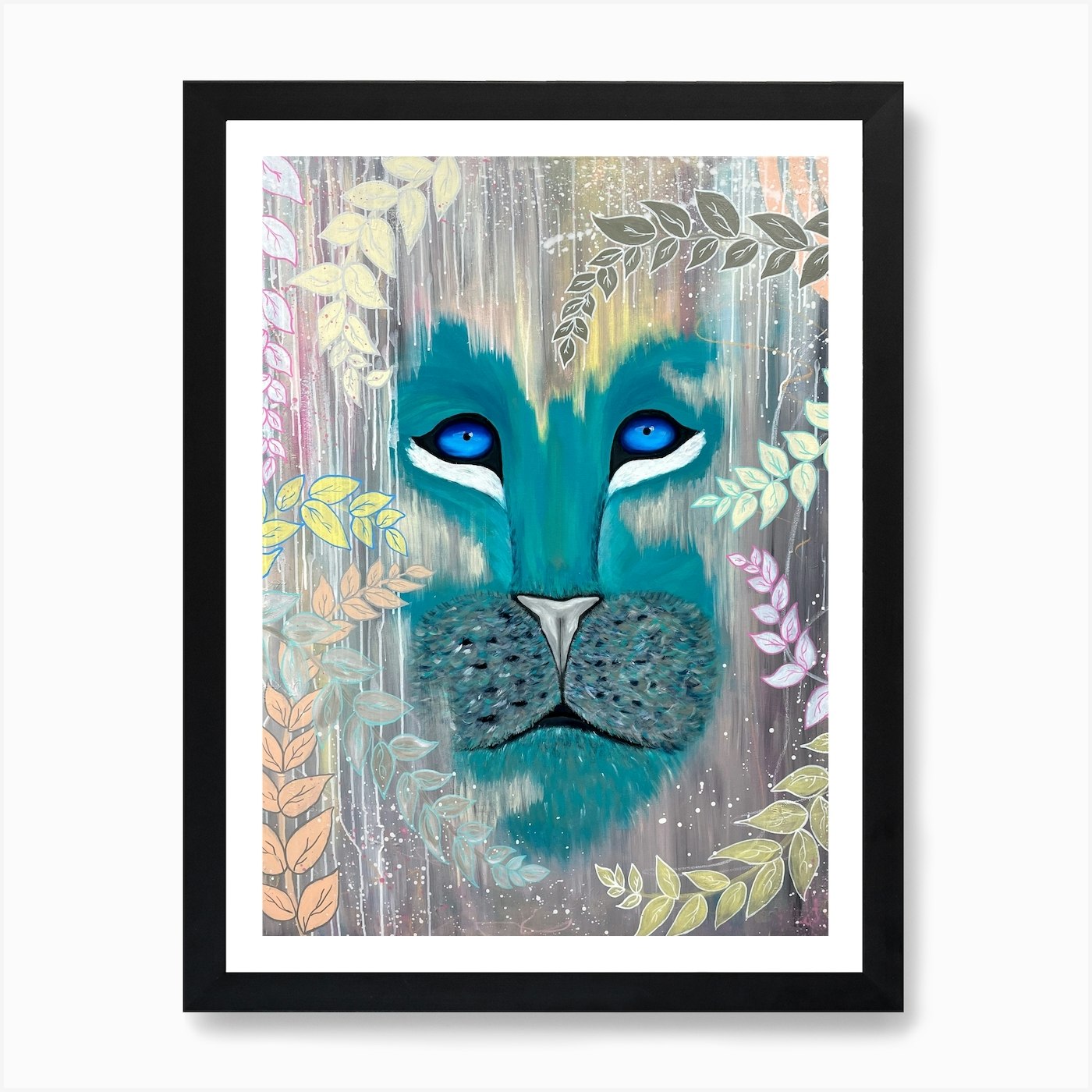 Blue Lion Art Print Framed Wall Art Poster Canvas Print Picture
