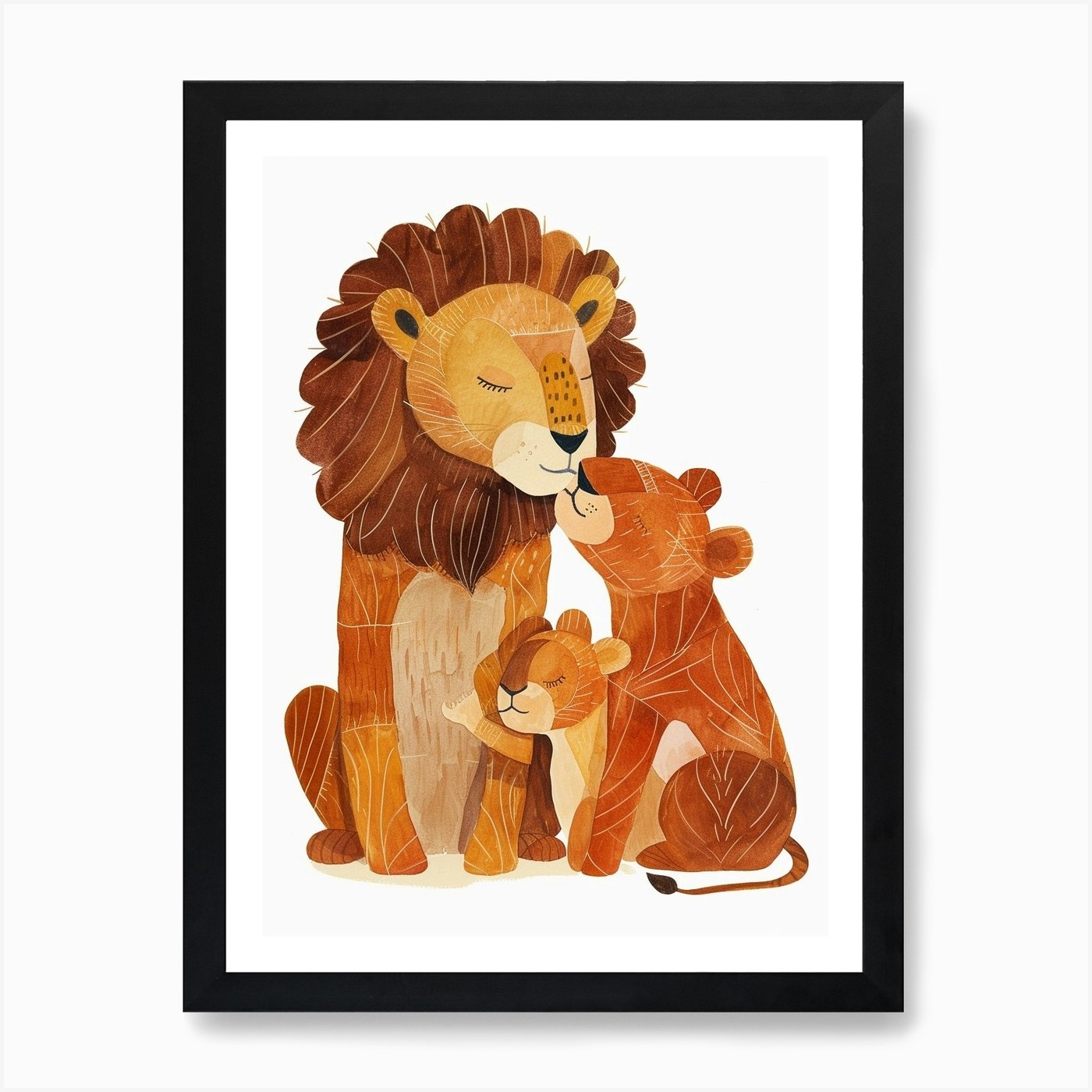 African Lion Family Bonding Clipart Framed Wall Art Poster Canvas Print Picture