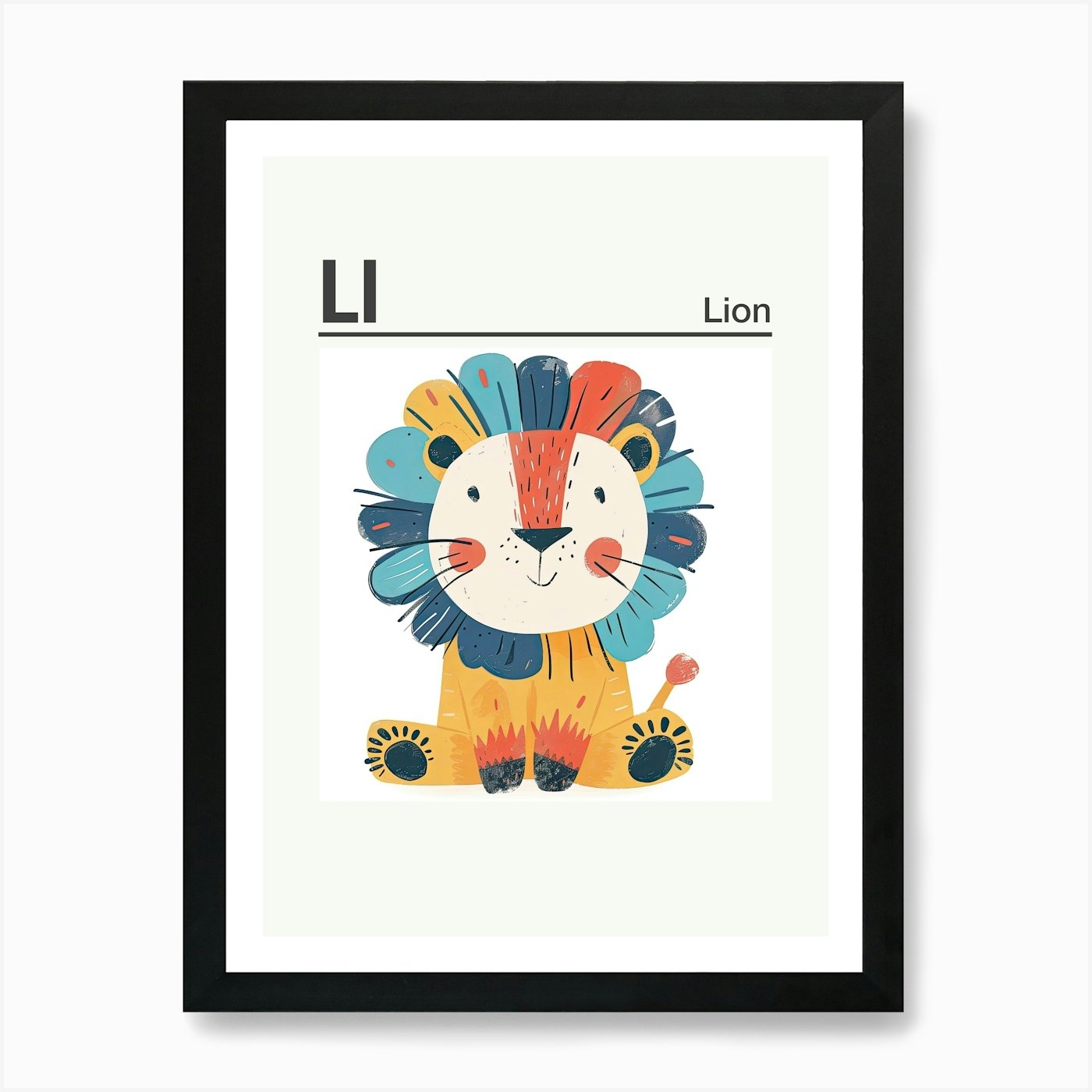 Animals Alphabet Lion 4 Art Print Framed Wall Art Poster Canvas Print Picture
