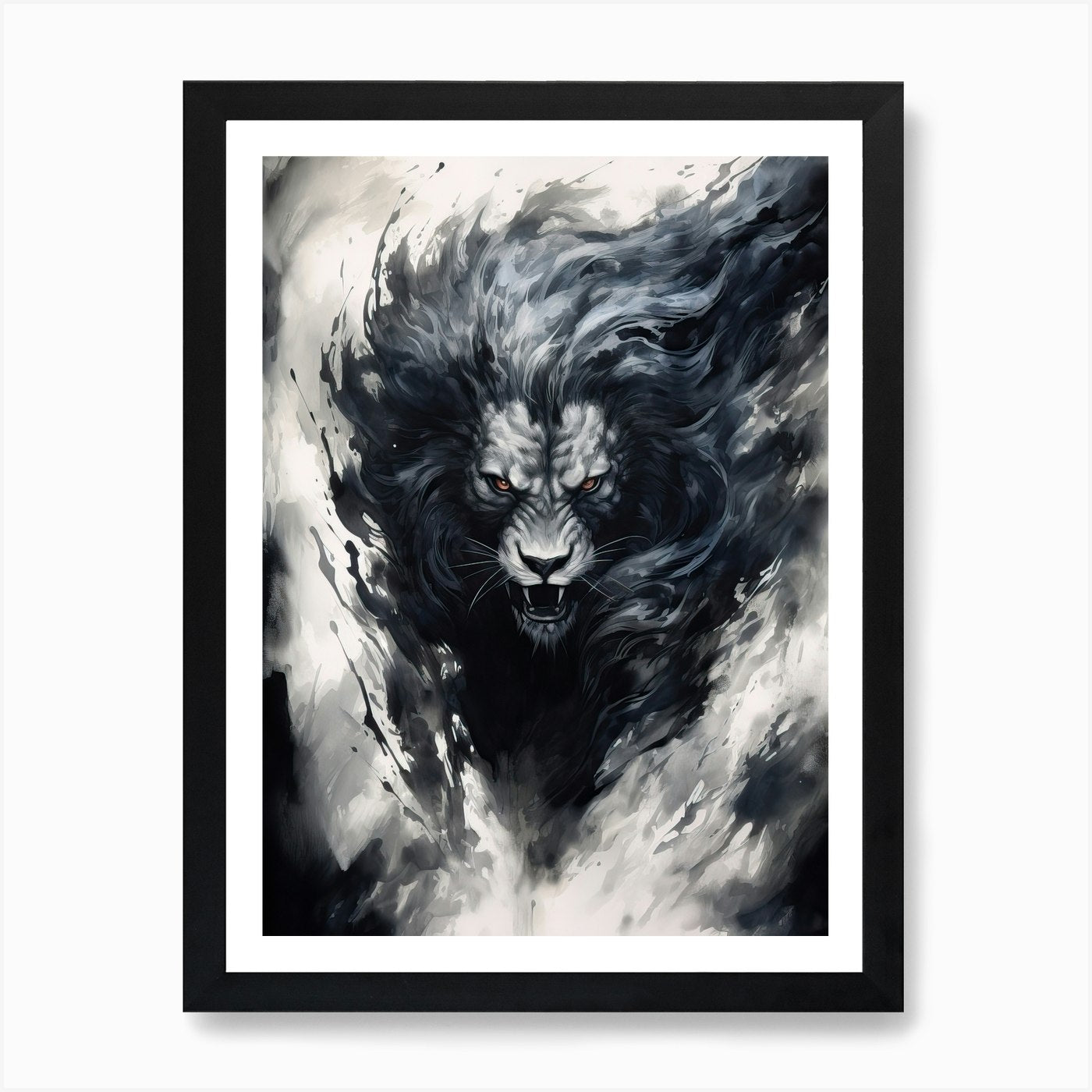 Lion Art Painting Japanese Ink Styl Framed Wall Art Poster Canvas Print Picture