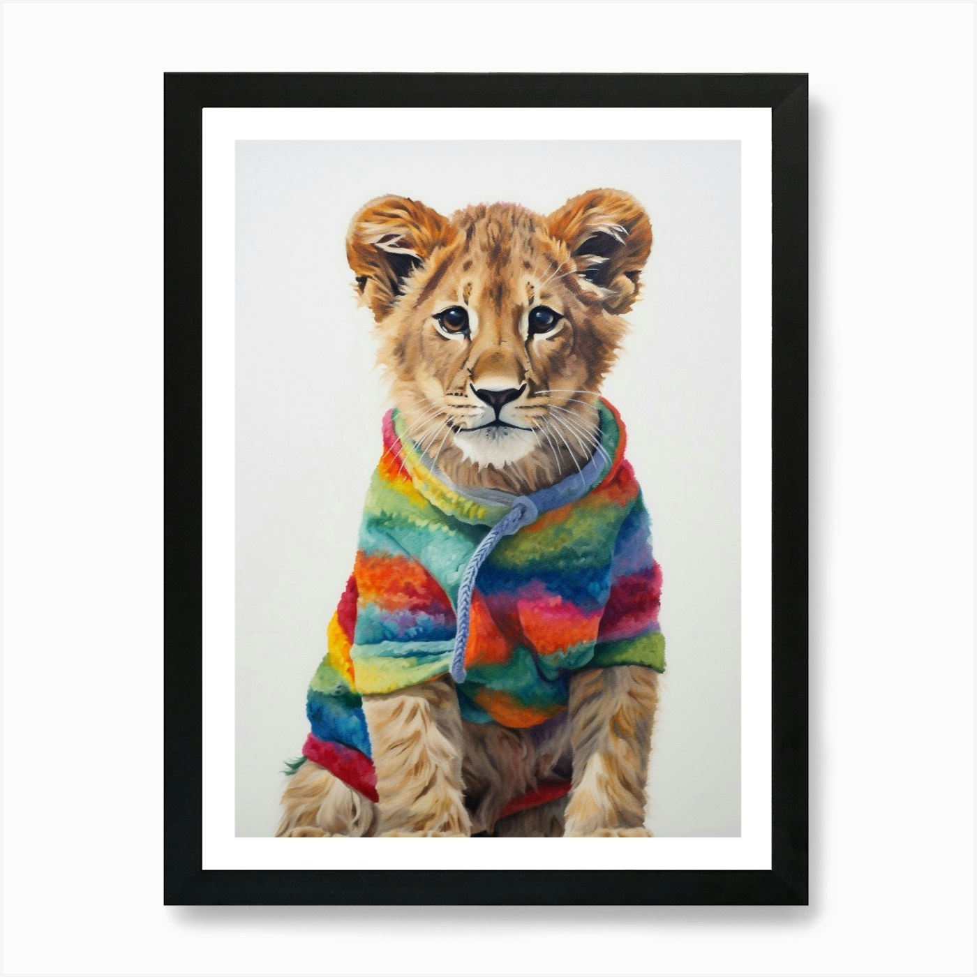 Baby Animal Wearing Sweater Lion 3 Framed Wall Art Poster Canvas Print Picture