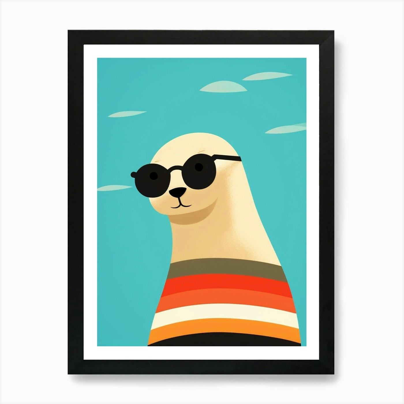 Little Sea Lion 1 Wearing Sunglasse Framed Wall Art Poster Canvas Print Picture