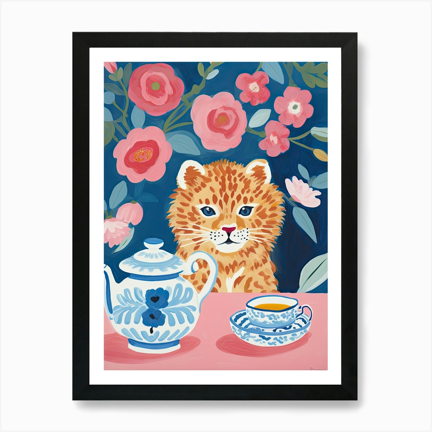 Animals Having Tea Lion 3 Art Print Framed Wall Art Poster Canvas Print Picture