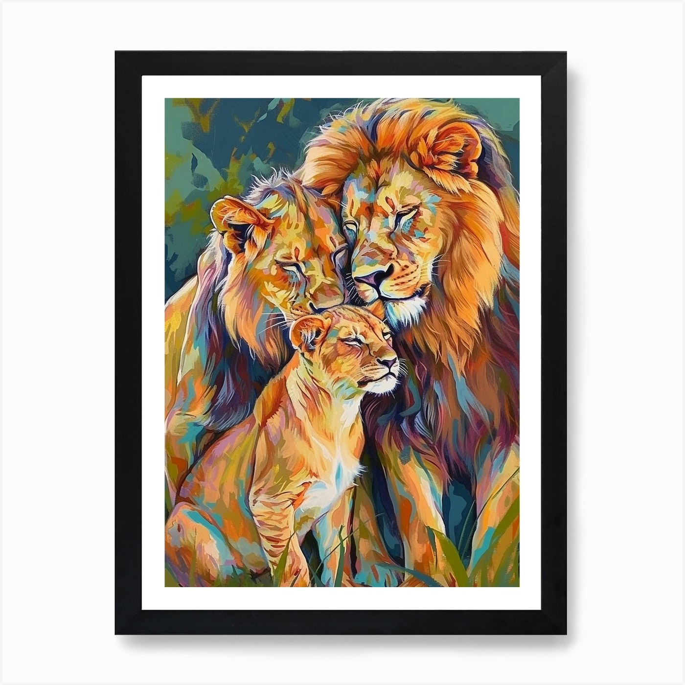 Southwest African Lion Family Bondi Framed Wall Art Poster Canvas Print Picture