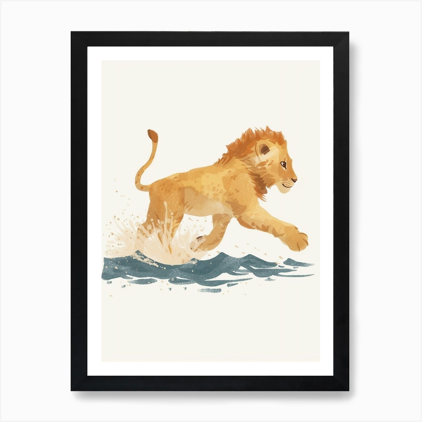 African Lion Crossing A River Clipa Framed Wall Art Poster Canvas Print Picture