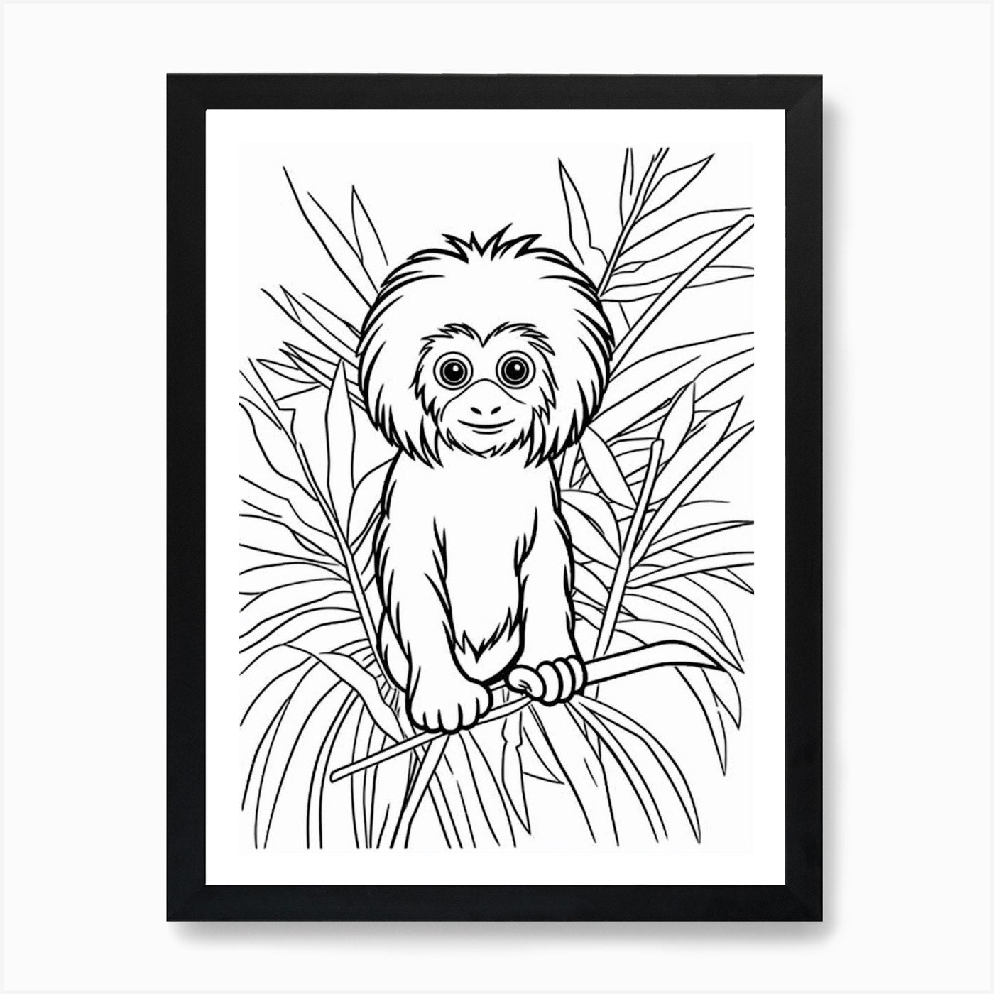Line Art Jungle Animal Golden Lion Framed Wall Art Poster Canvas Print Picture