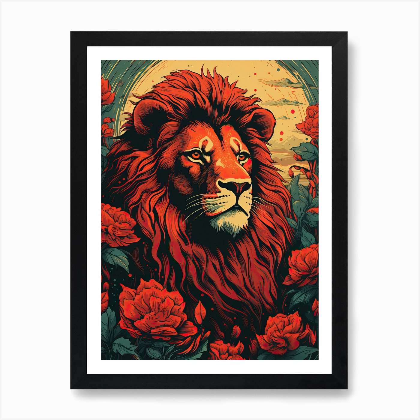 Lion Art Paintingwoodblock Printing Framed Wall Art Poster Canvas Print Picture