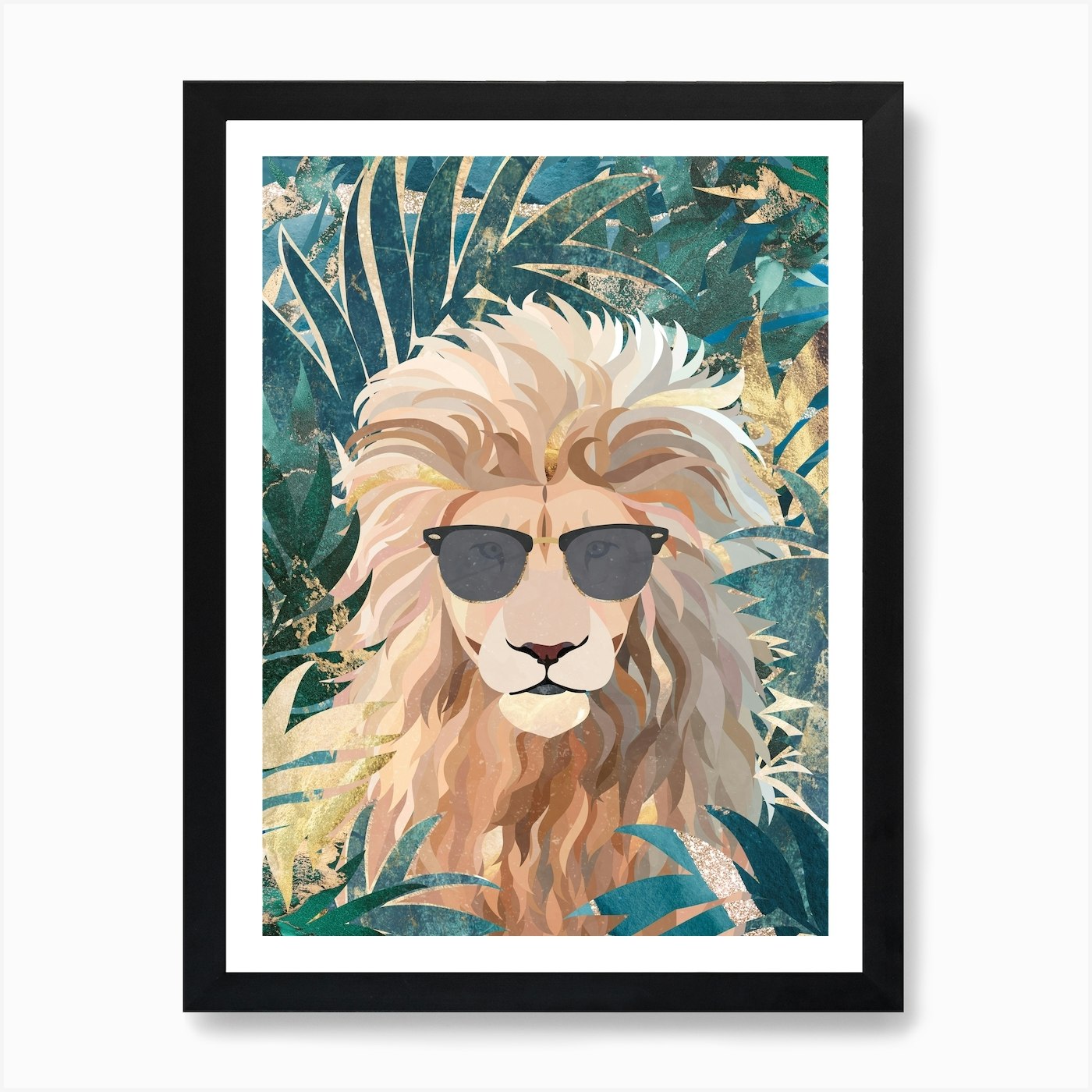 Lion In Sunglasses Art Print Framed Wall Art Poster Canvas Print Picture