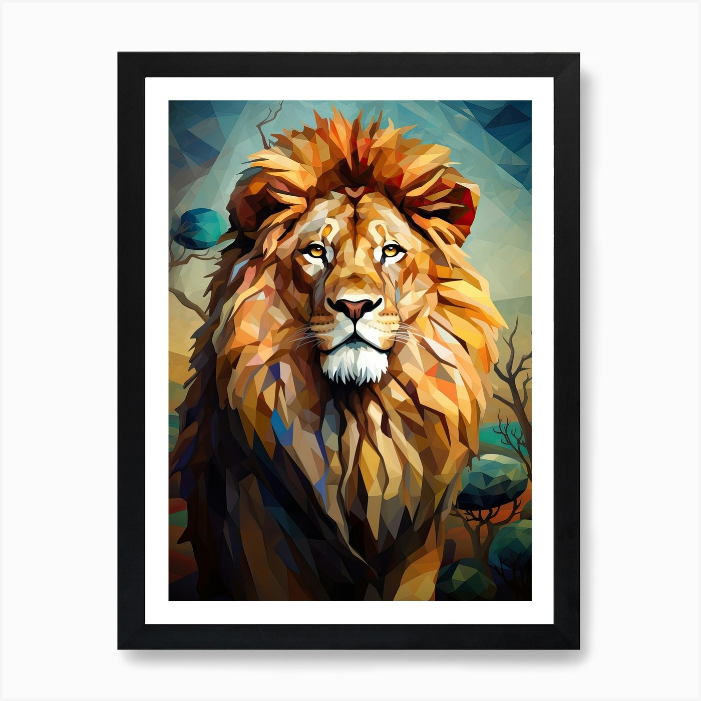 Lion Art Painting Cubistic Style 3 Framed Wall Art Poster Canvas Print Picture