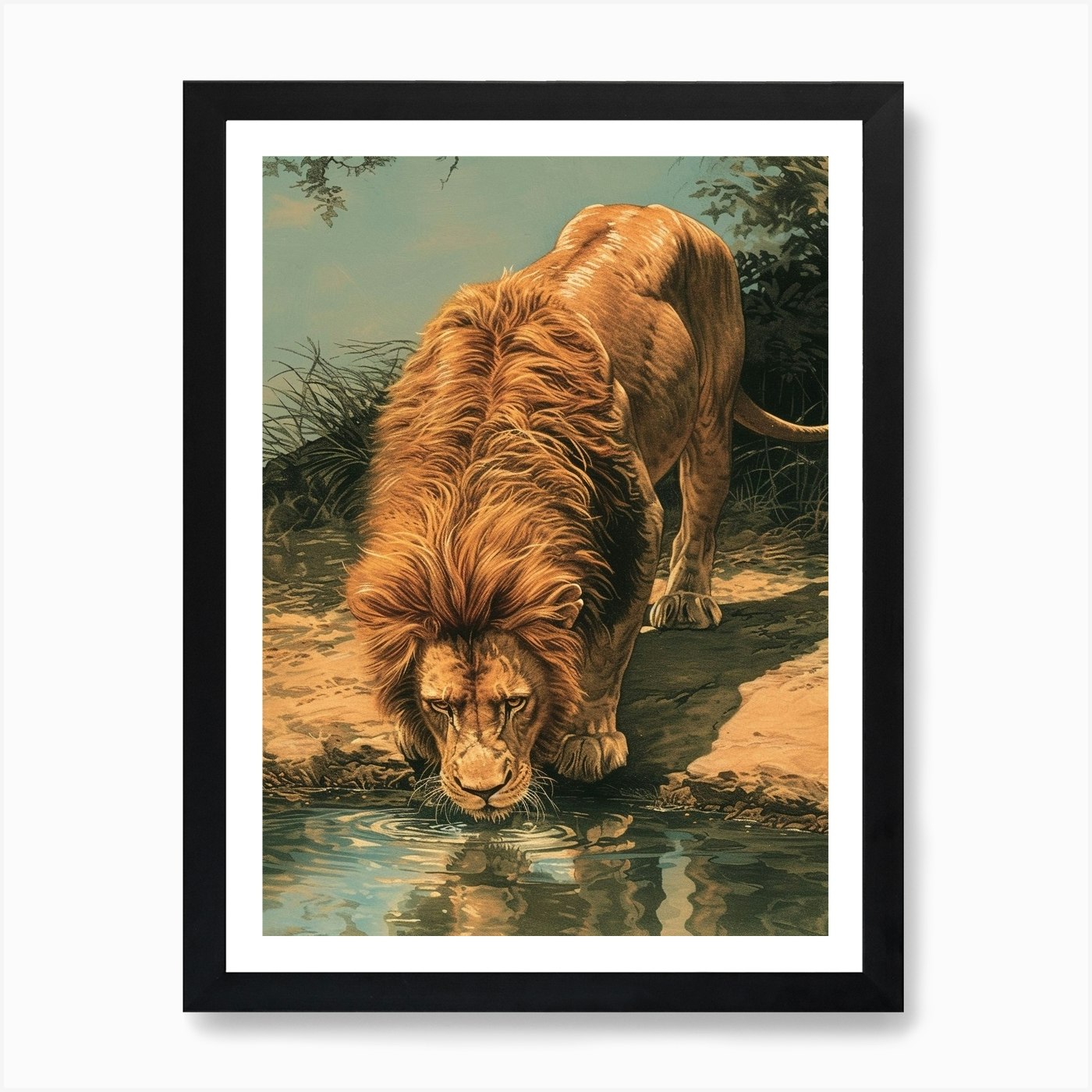 Barbary Lion Relief Illustration Dr Framed Wall Art Poster Canvas Print Picture