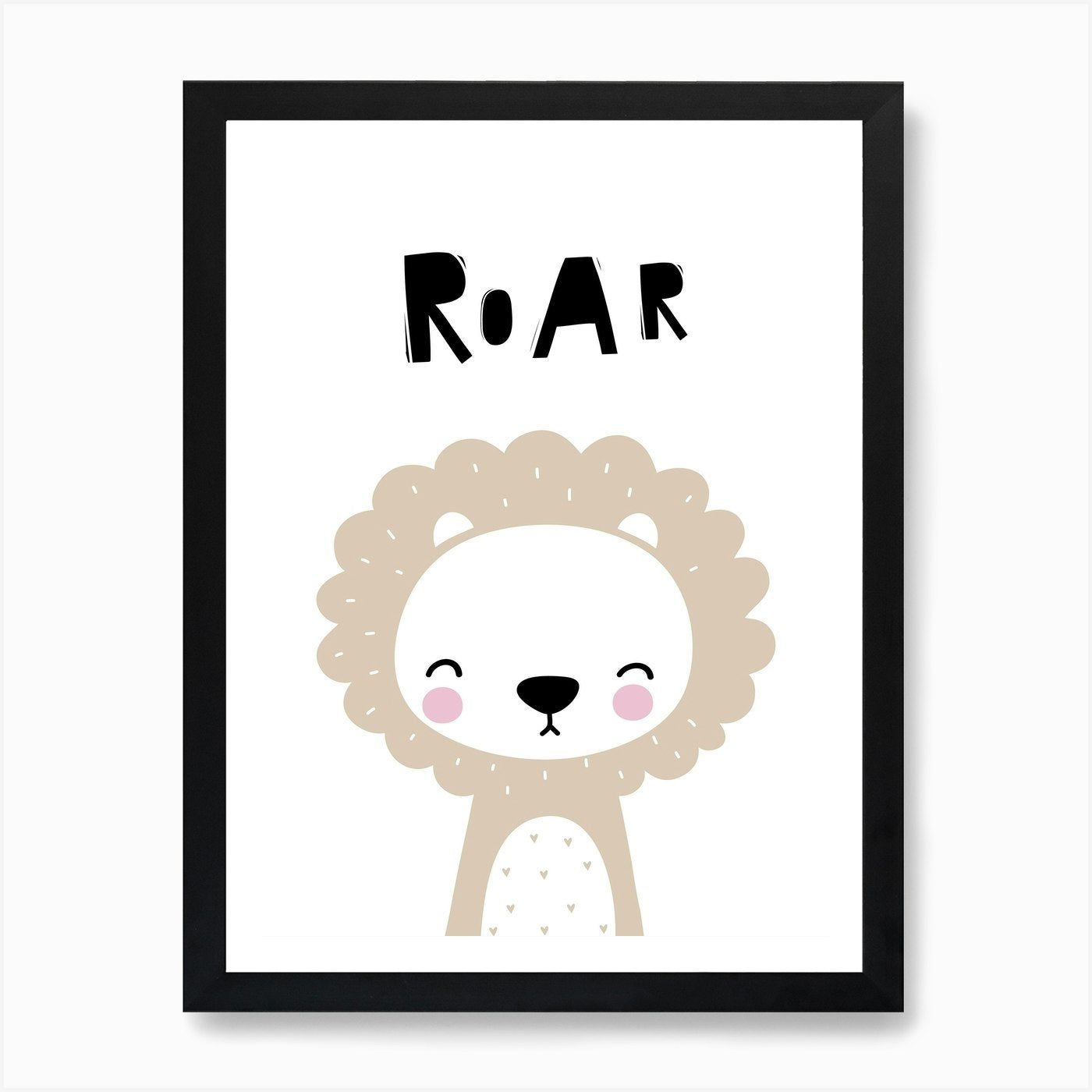 Scandi Roar Beige Lion Art Print Framed Wall Art Poster Canvas Print Picture