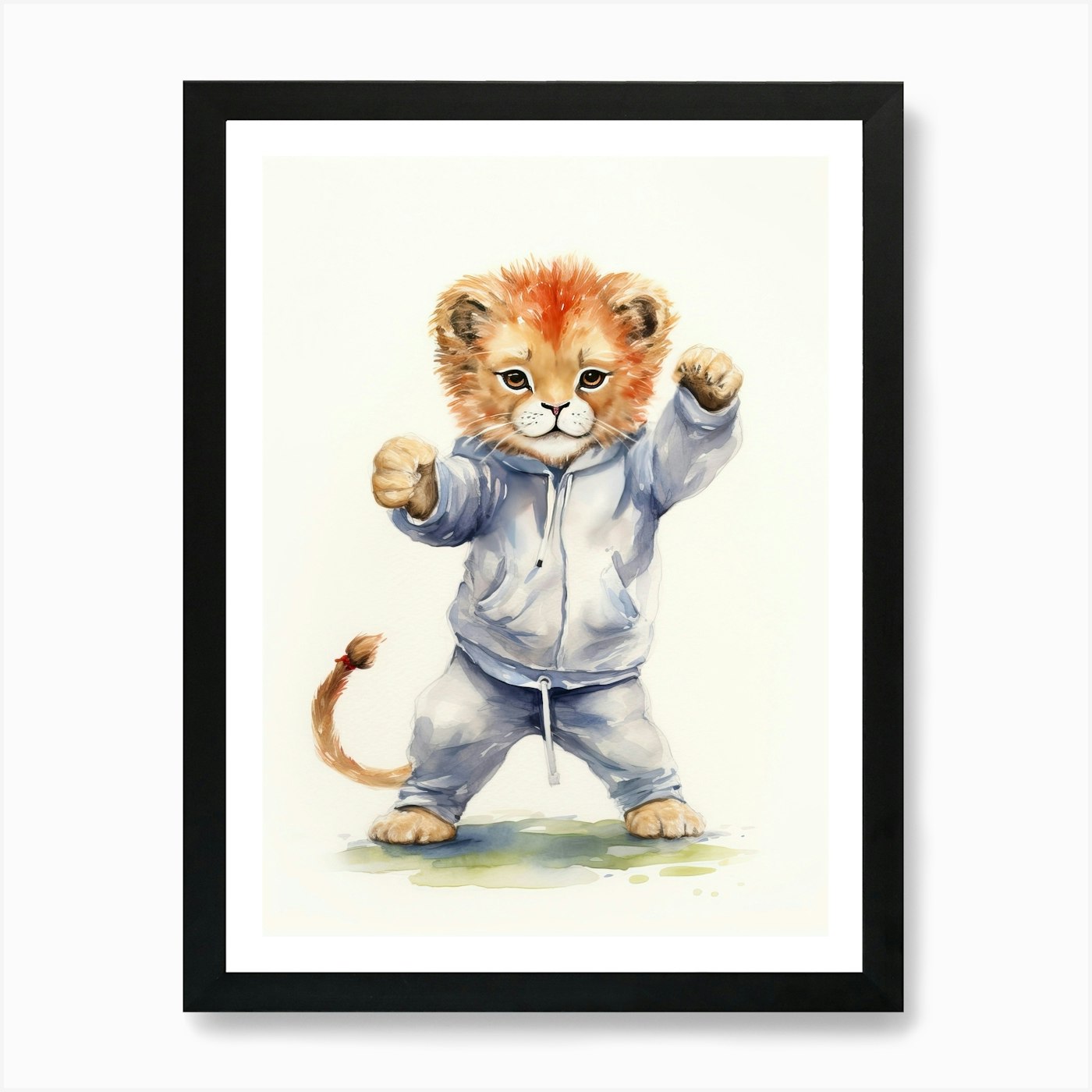 Practicing Tai Chi Watercolour Lion Framed Wall Art Poster Canvas Print Picture
