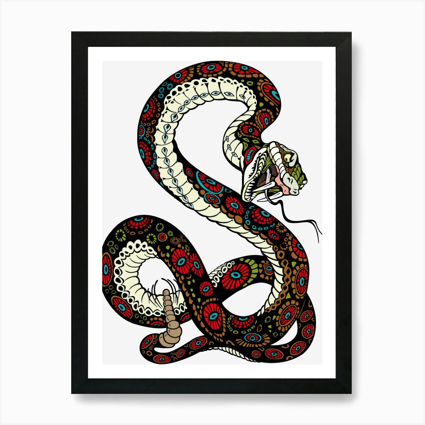 Tiger Snake Lion Illustration Snake Framed Wall Art Poster Canvas Print Picture