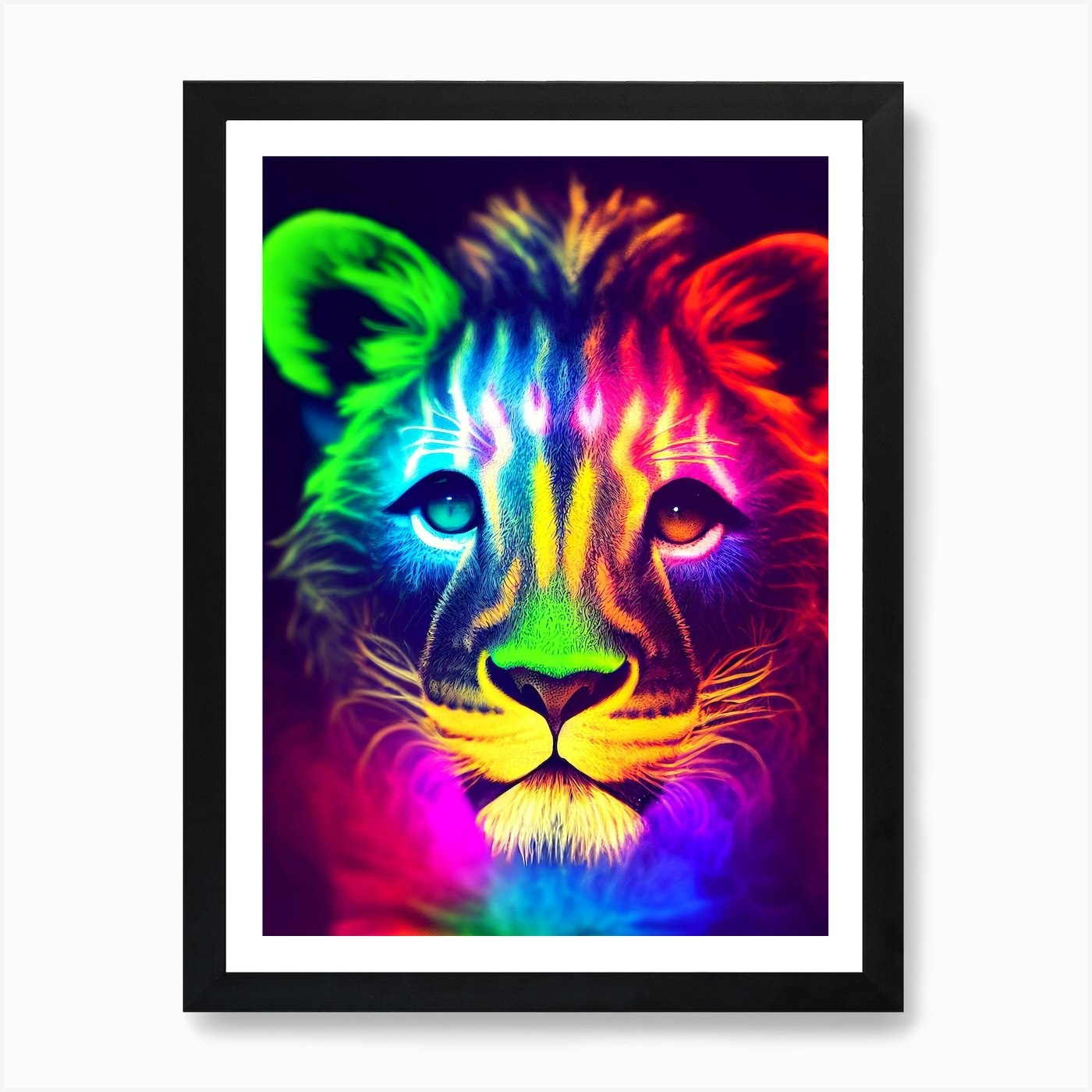 Neon Lion Art Print Framed Wall Art Poster Canvas Print Picture