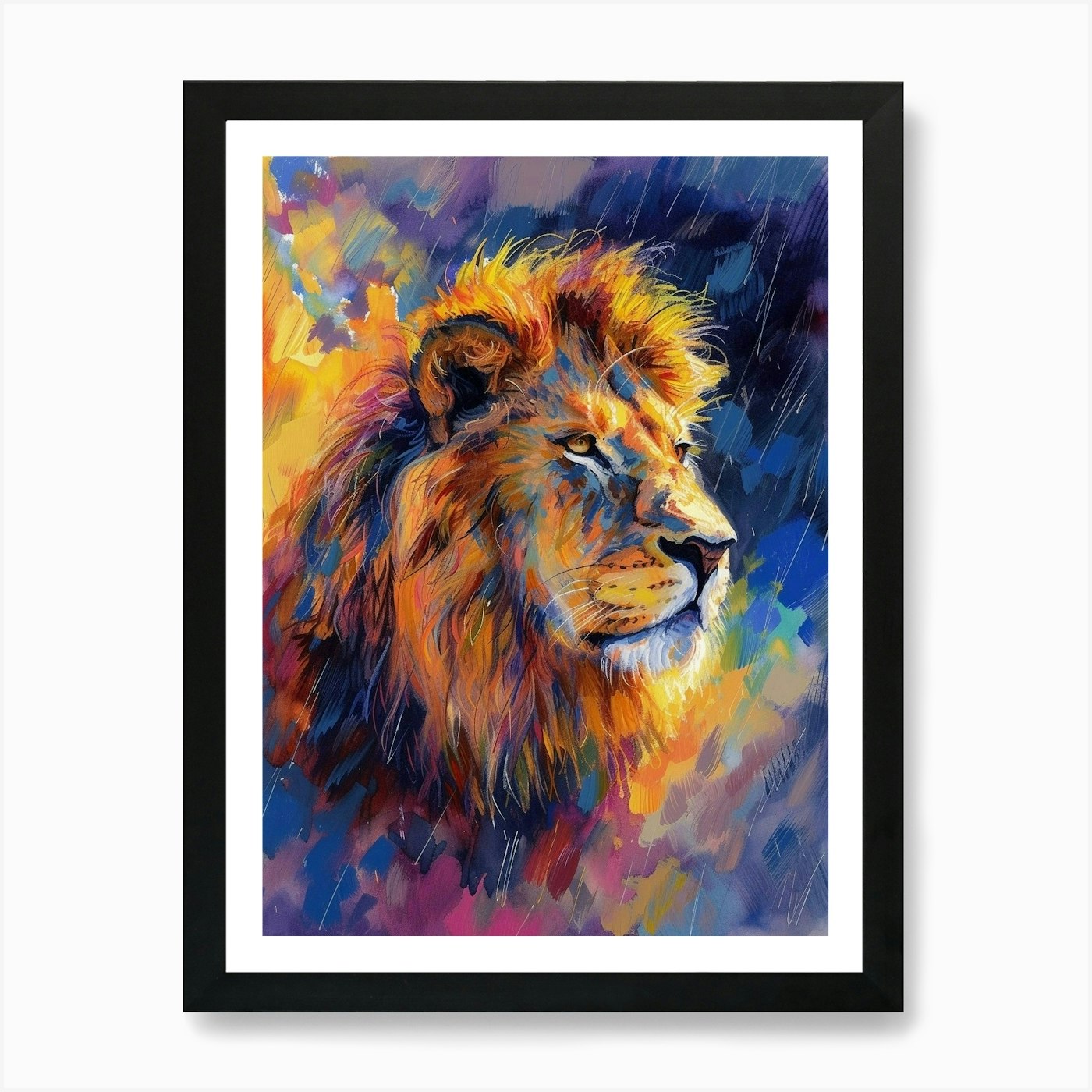 Asiatic Lion Facing A Storm Fauvist Framed Wall Art Poster Canvas Print Picture