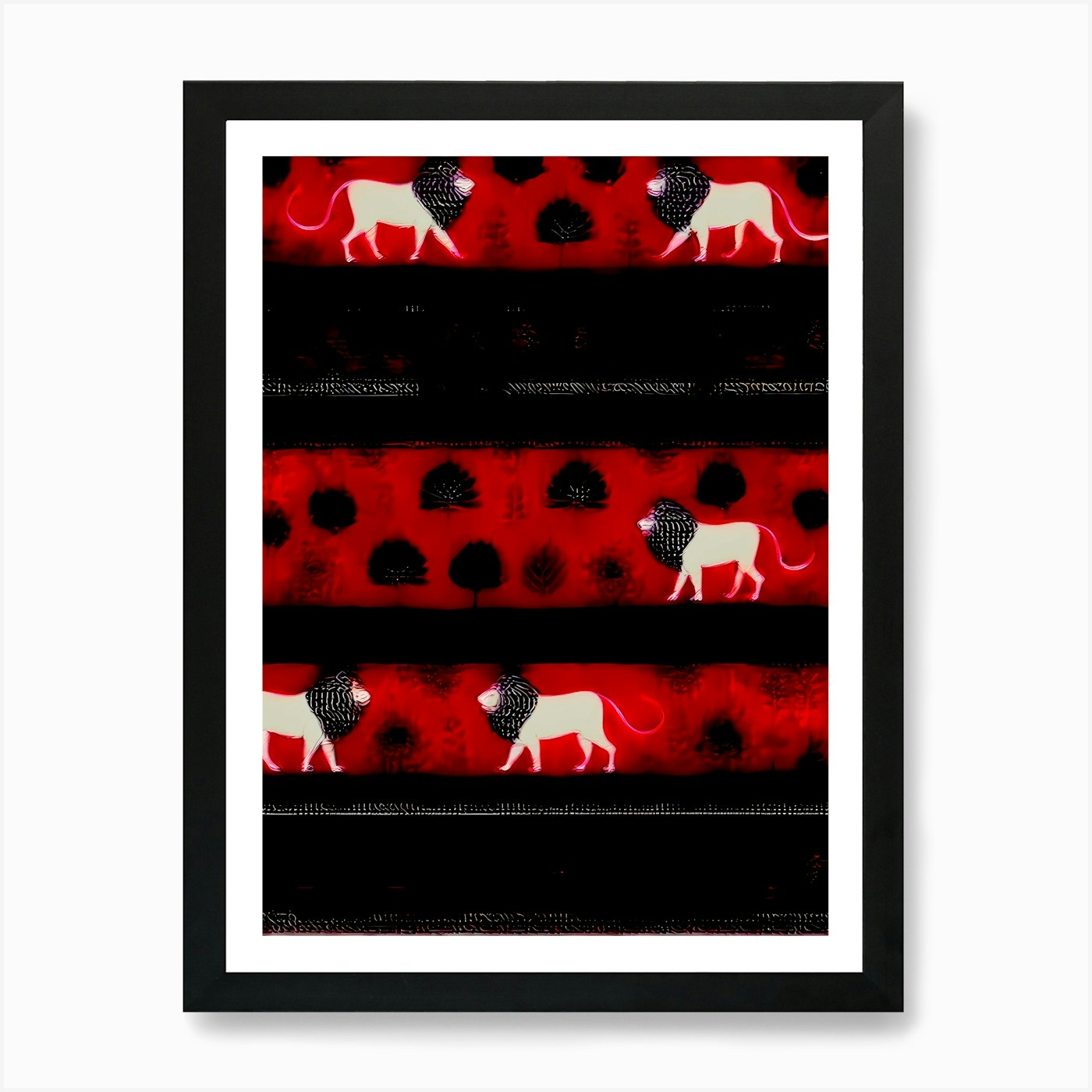 Lion Folk Art, Fabric Art, 1440 Art Framed Wall Art Poster Canvas Print Picture