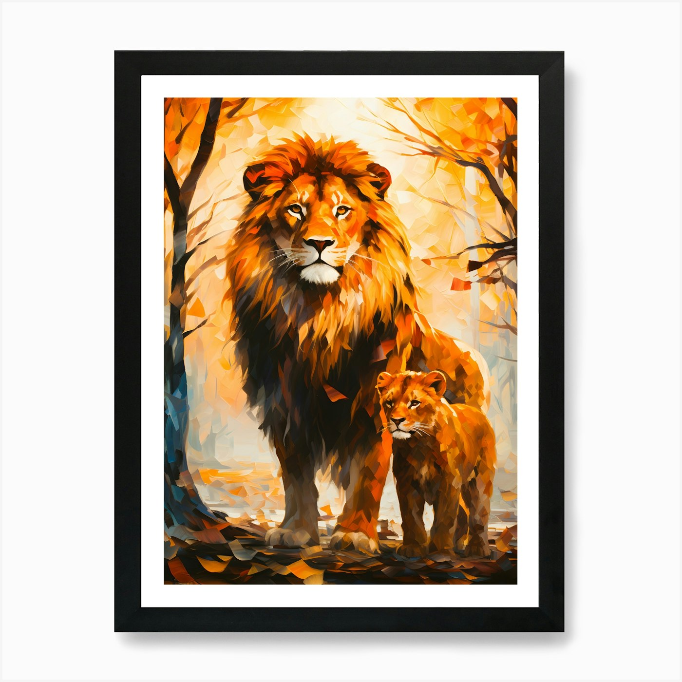 Lion And Cub Art Print Framed Wall Art Poster Canvas Print Picture