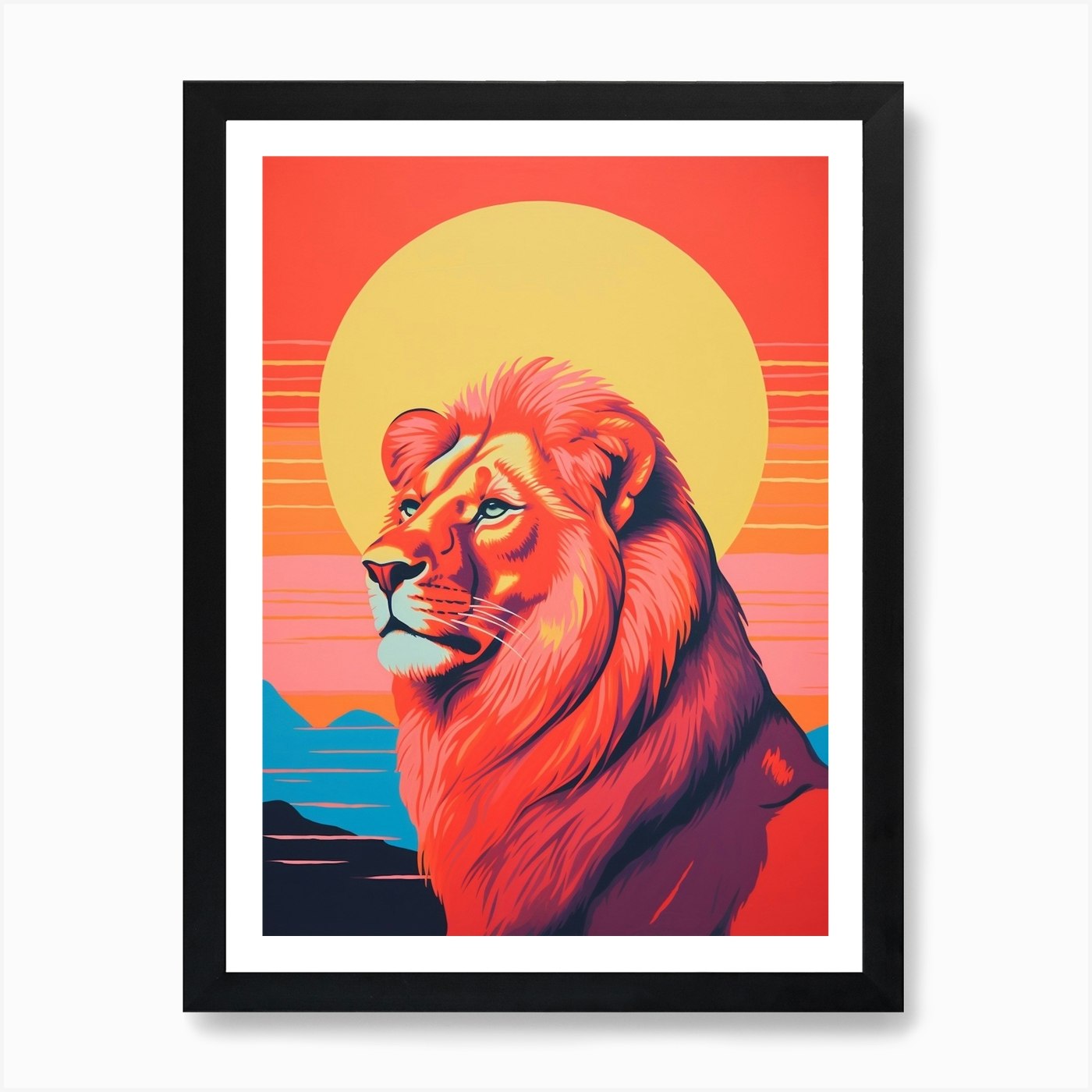 Lion In The Sunset Colour Pop 2 Art Framed Wall Art Poster Canvas Print Picture
