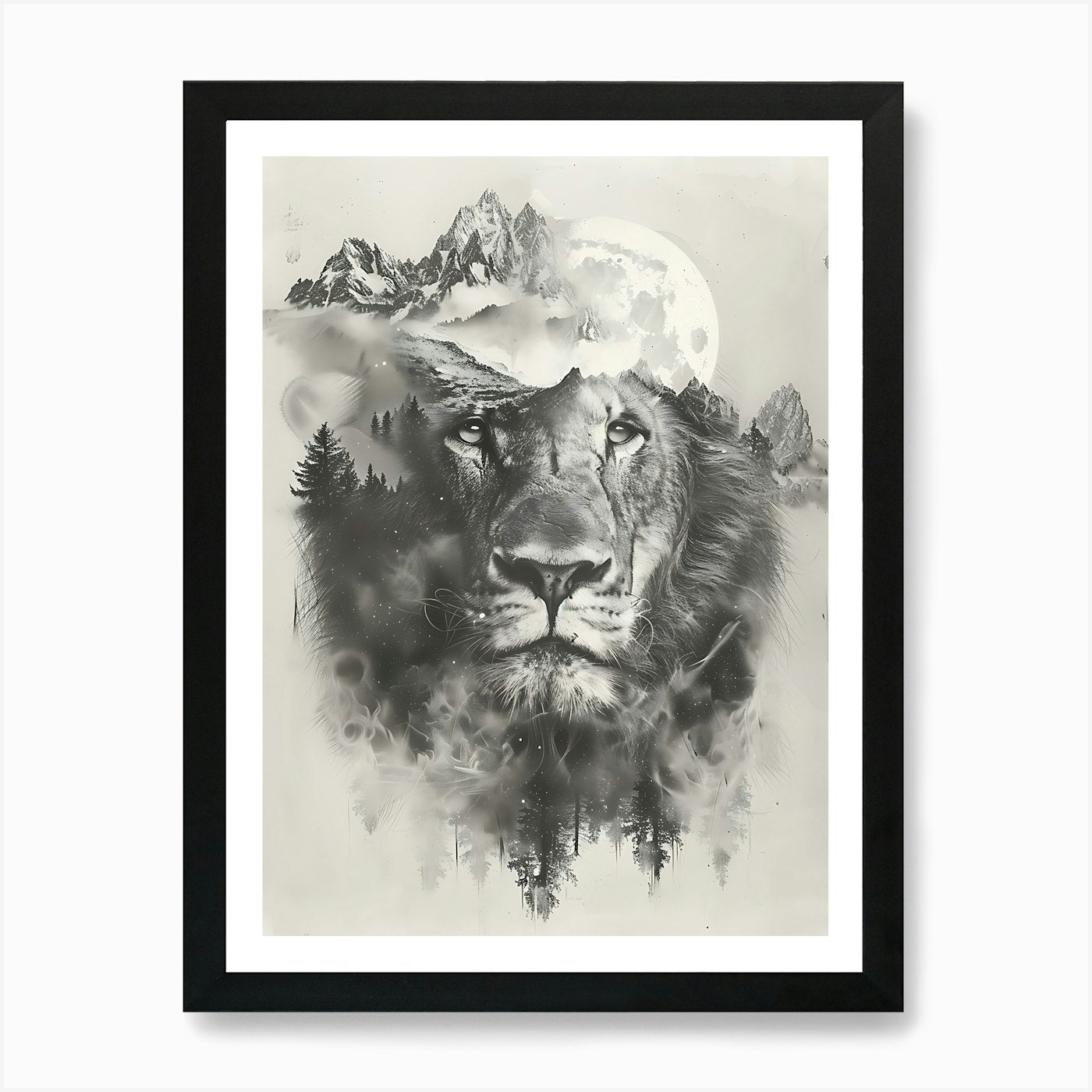 Lion In The Forest Art Print Framed Wall Art Poster Canvas Print Picture