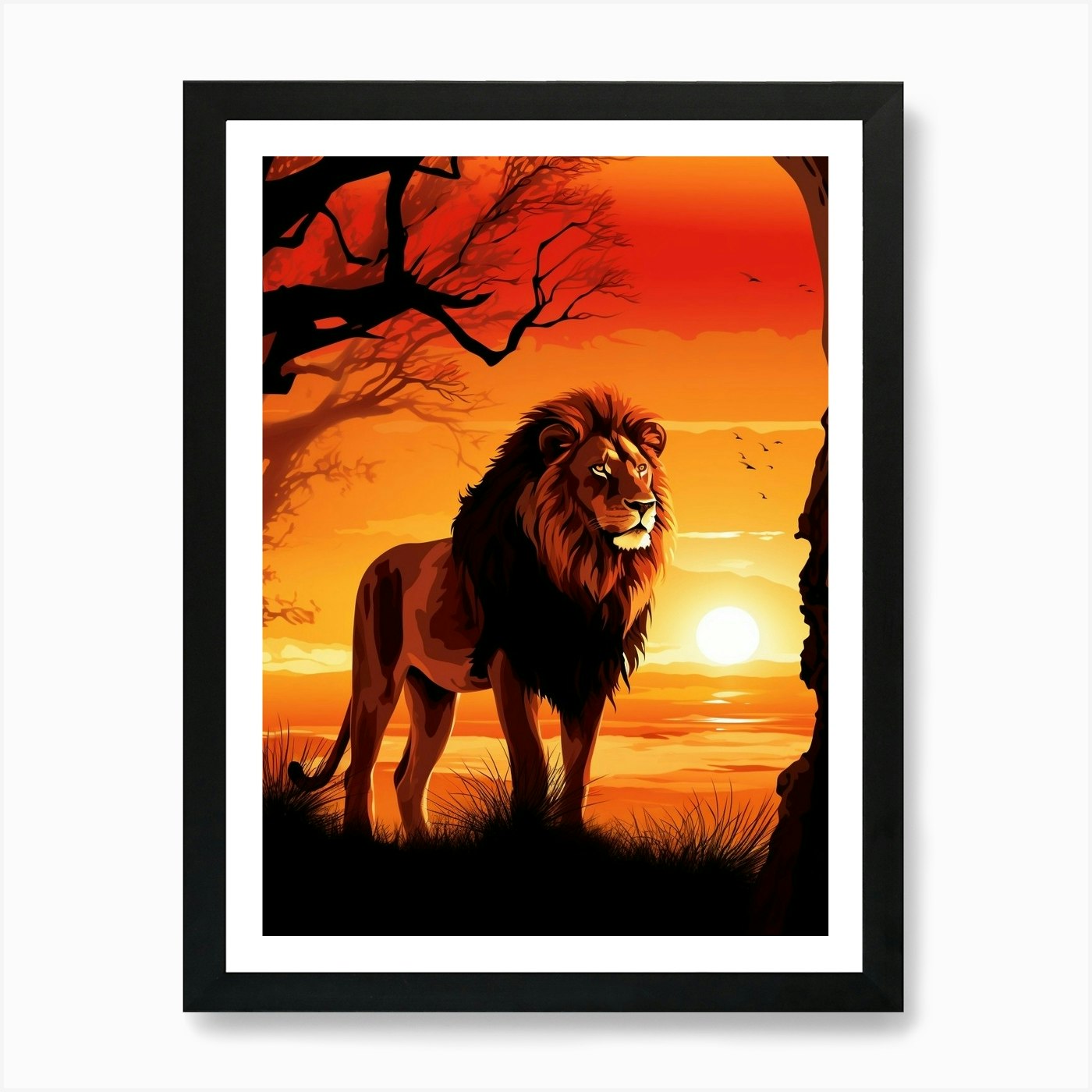 African Lion Sunset Silhouette 3 Ar Framed Wall Art Poster Canvas Print Picture