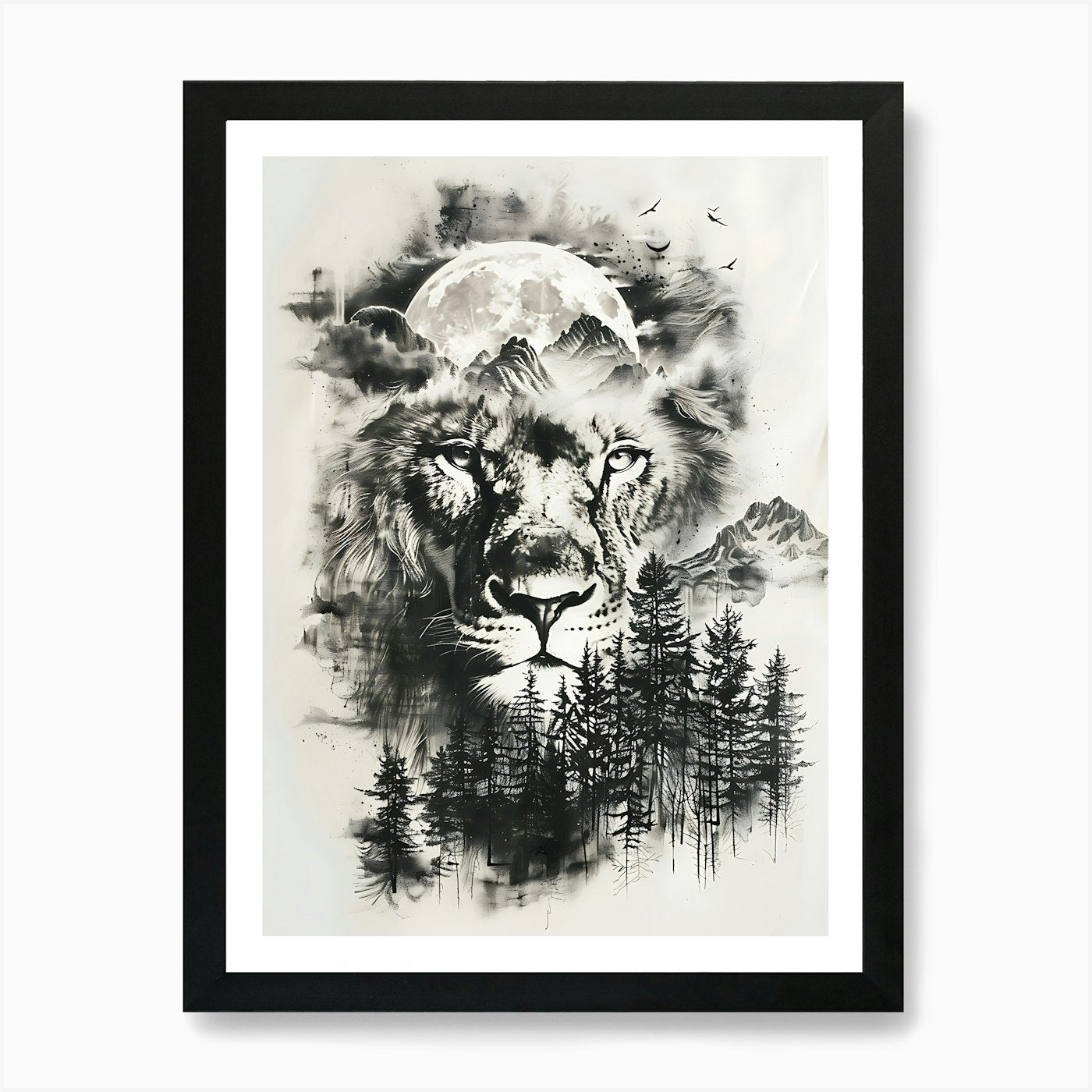 Lion In The Forest 14 Art Print Framed Wall Art Poster Canvas Print Picture