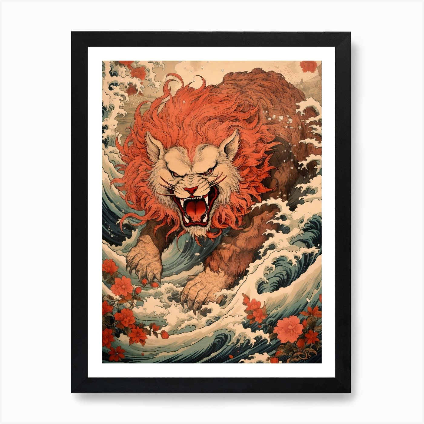 Lion Animal Drawing In The Style Of Framed Wall Art Poster Canvas Print Picture