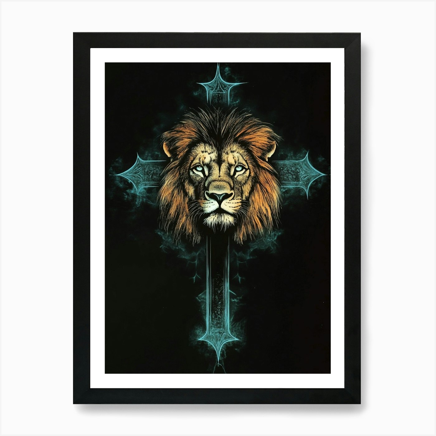 Lion Cross Canvas Art Art Print Framed Wall Art Poster Canvas Print Picture