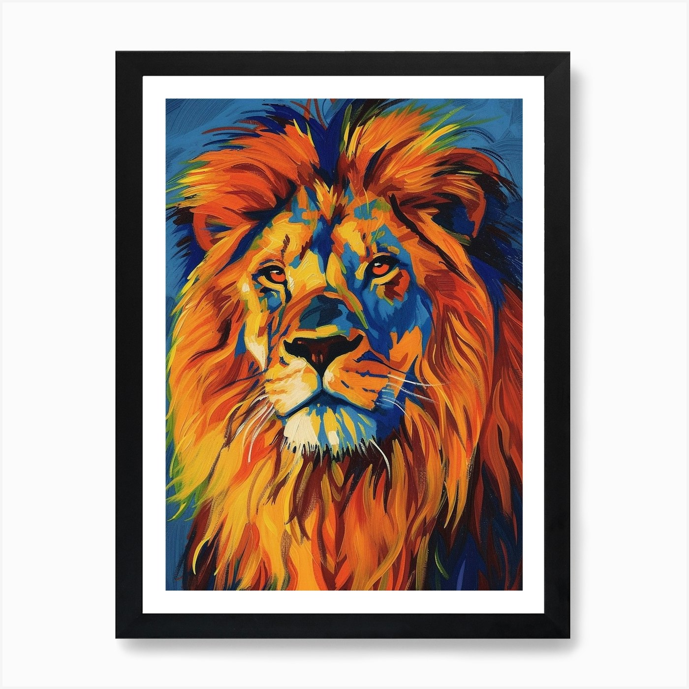 Asiatic Lion Portrait Close Up Fauv Framed Wall Art Poster Canvas Print Picture