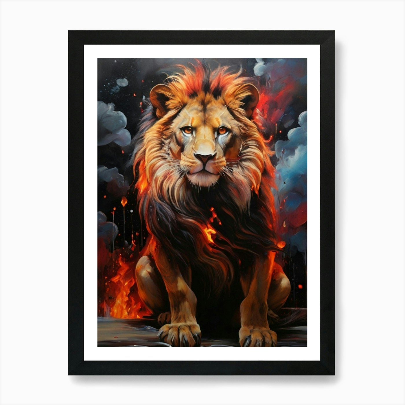 Lion On Fire painting 1 Art Print Framed Wall Art Poster Canvas Print Picture