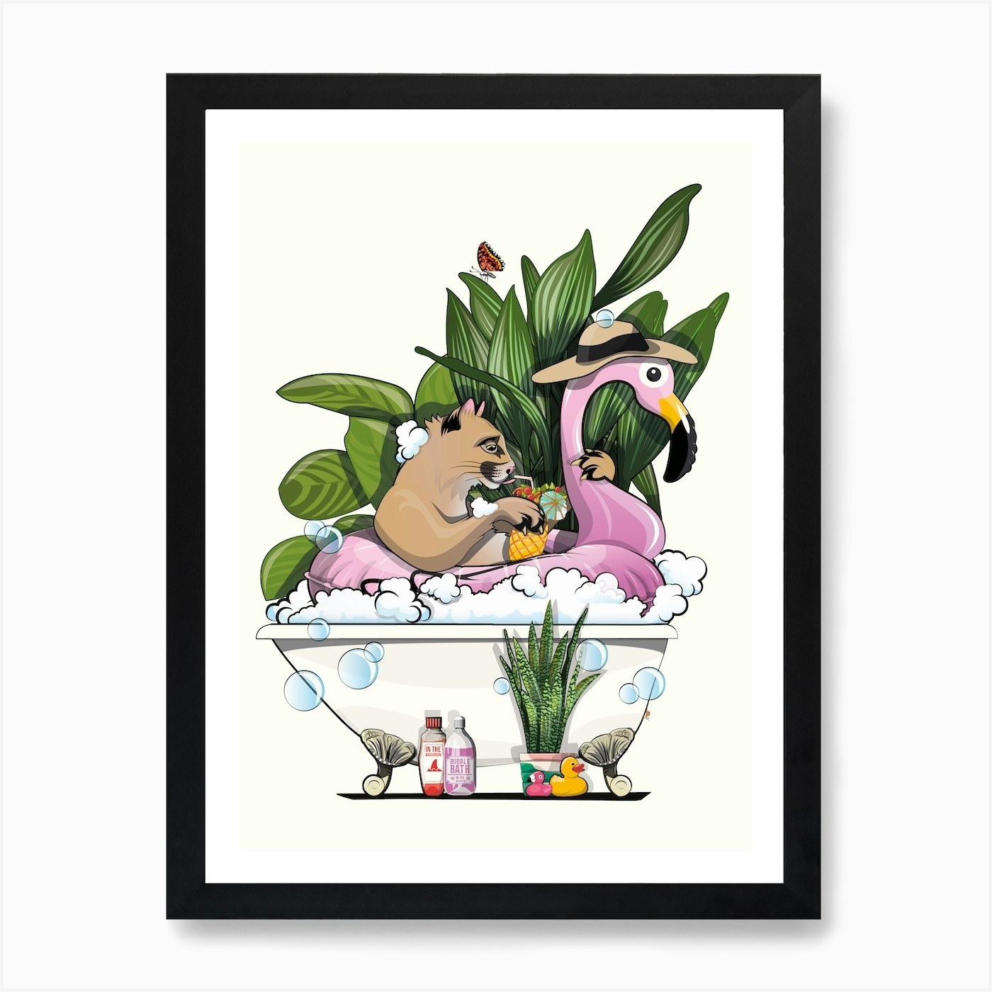 Mountain Lion In The Bath Art Print Framed Wall Art Poster Canvas Print Picture