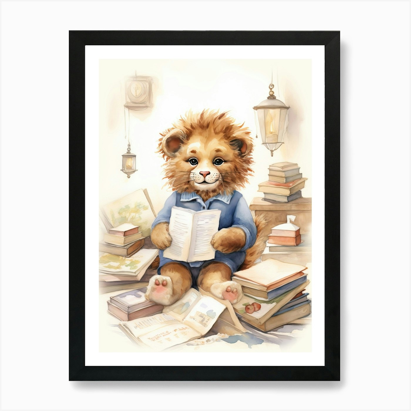 Collecting Stamps Watercolour Lion Framed Wall Art Poster Canvas Print Picture