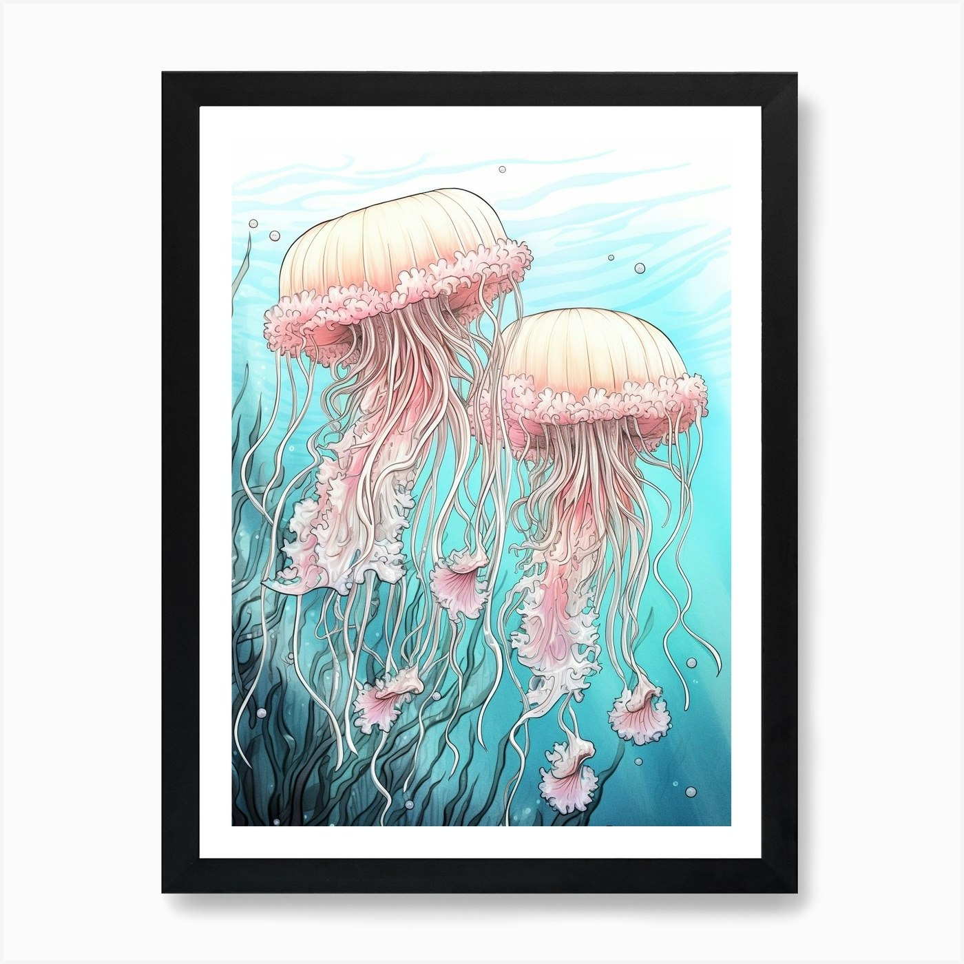 Lions Mane Jellyfish Illustration 2 Framed Wall Art Poster Canvas Print Picture