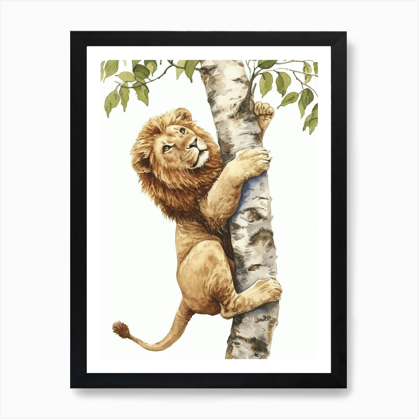Barbary Lion Climbing A Tree Clipar Framed Wall Art Poster Canvas Print Picture