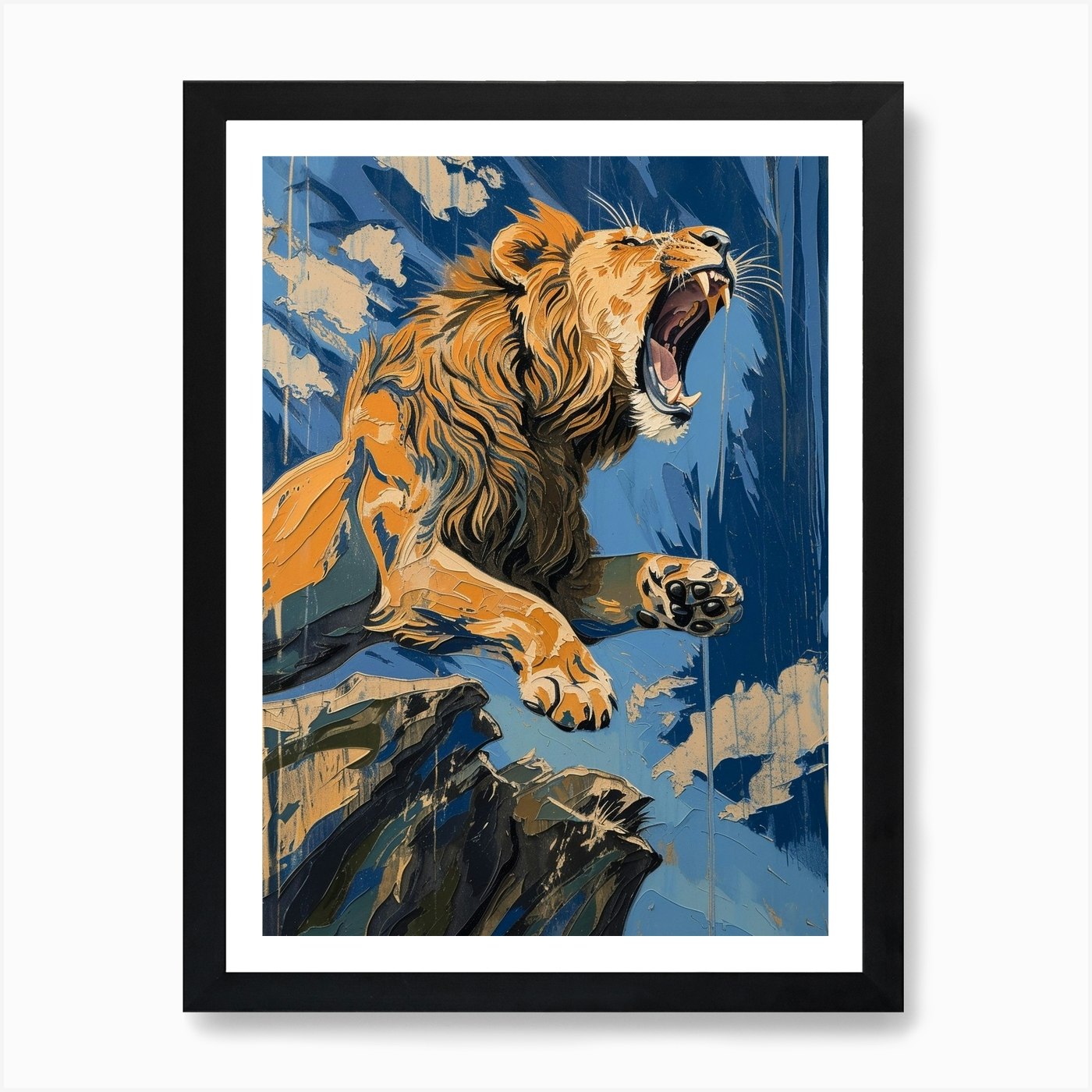 African Lion Relief Illustration Ro Framed Wall Art Poster Canvas Print Picture