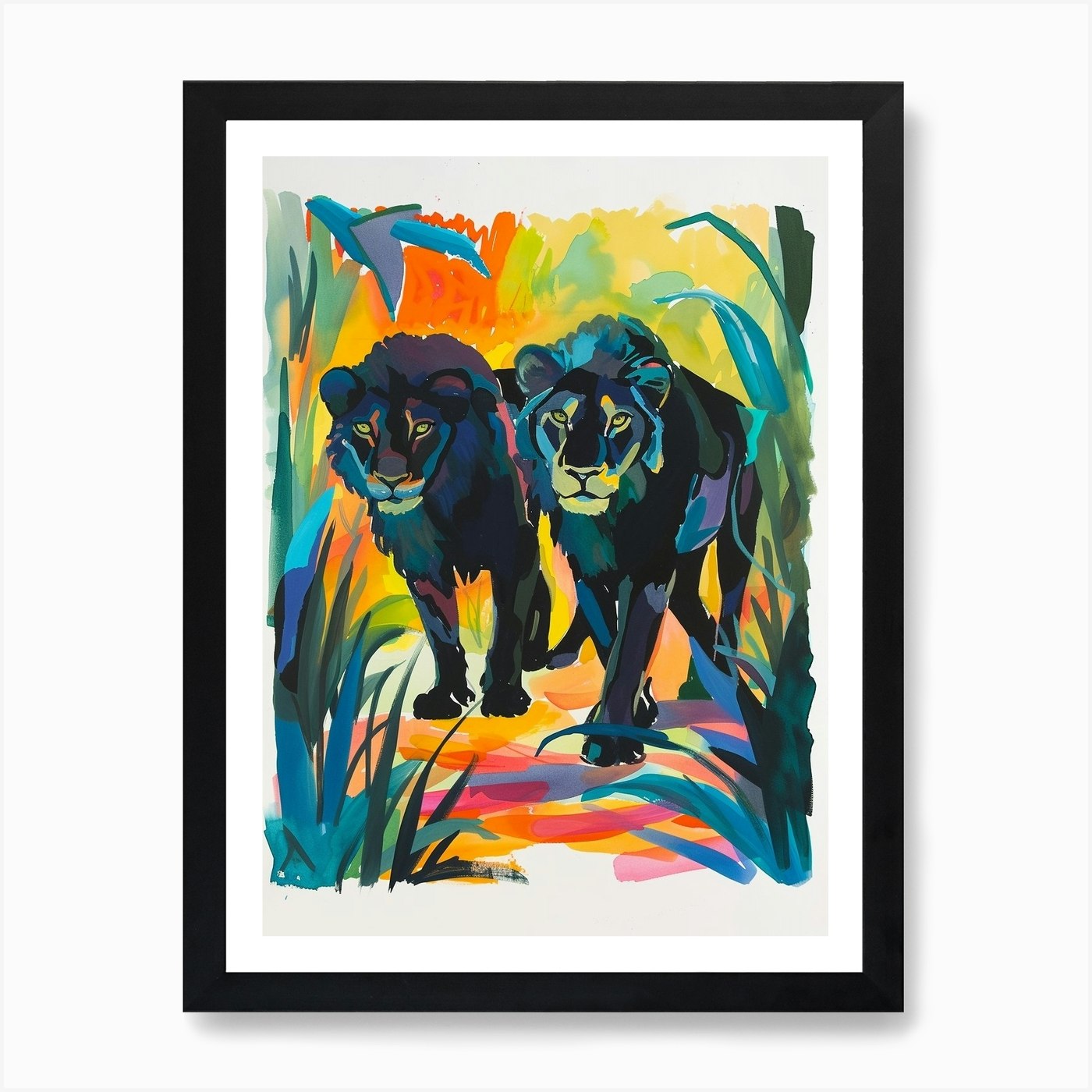 Black Lion Mating Rituals Fauvist P Framed Wall Art Poster Canvas Print Picture