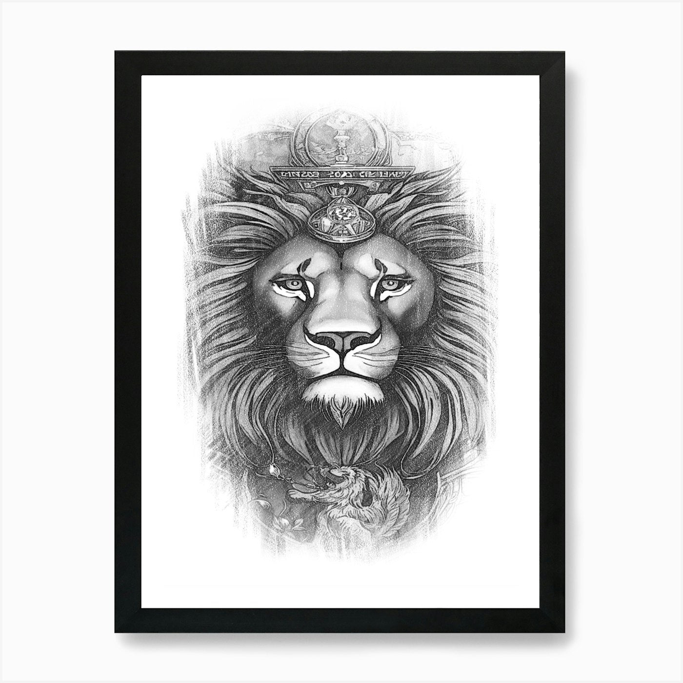 Lion Head Tattoo Art Print Framed Wall Art Poster Canvas Print Picture