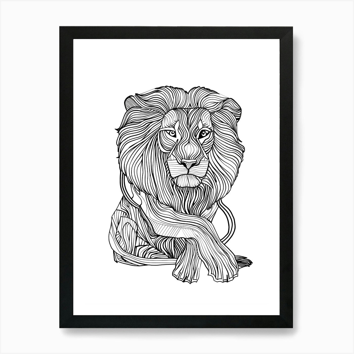 Lion Coloring Page animal lines art Framed Wall Art Poster Canvas Print Picture