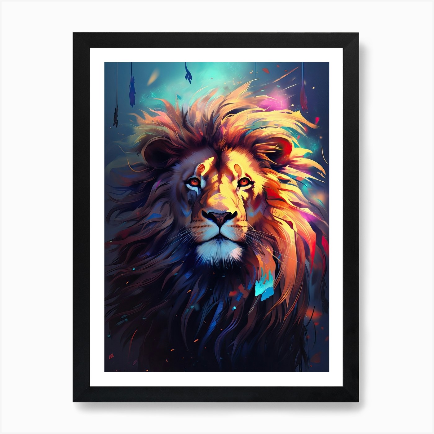 Lion Art Painting Digital Style 1 A Framed Wall Art Poster Canvas Print Picture